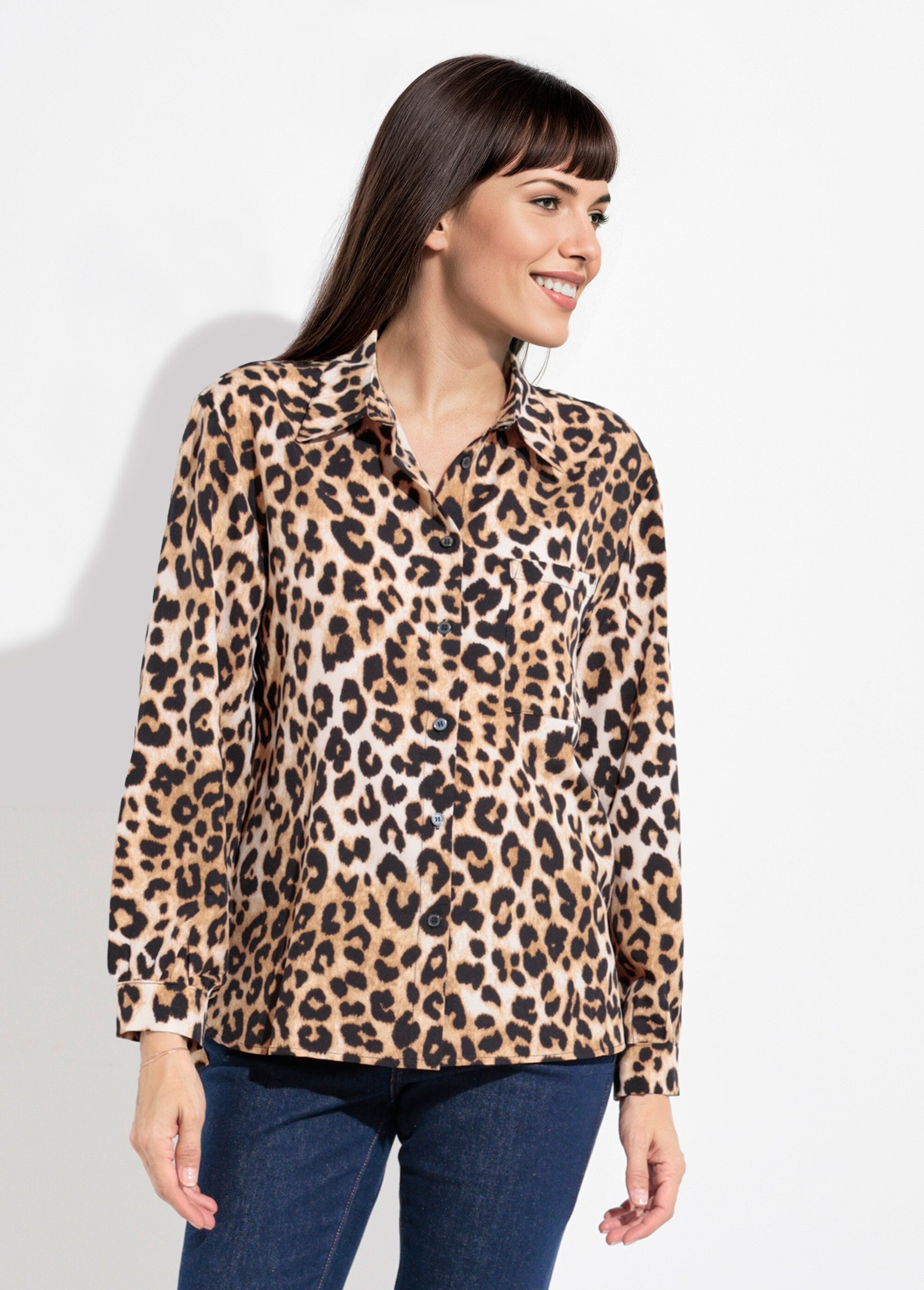 Chemisier léopard fluide col tailleur Femme Noir IA-Q3056 FA1