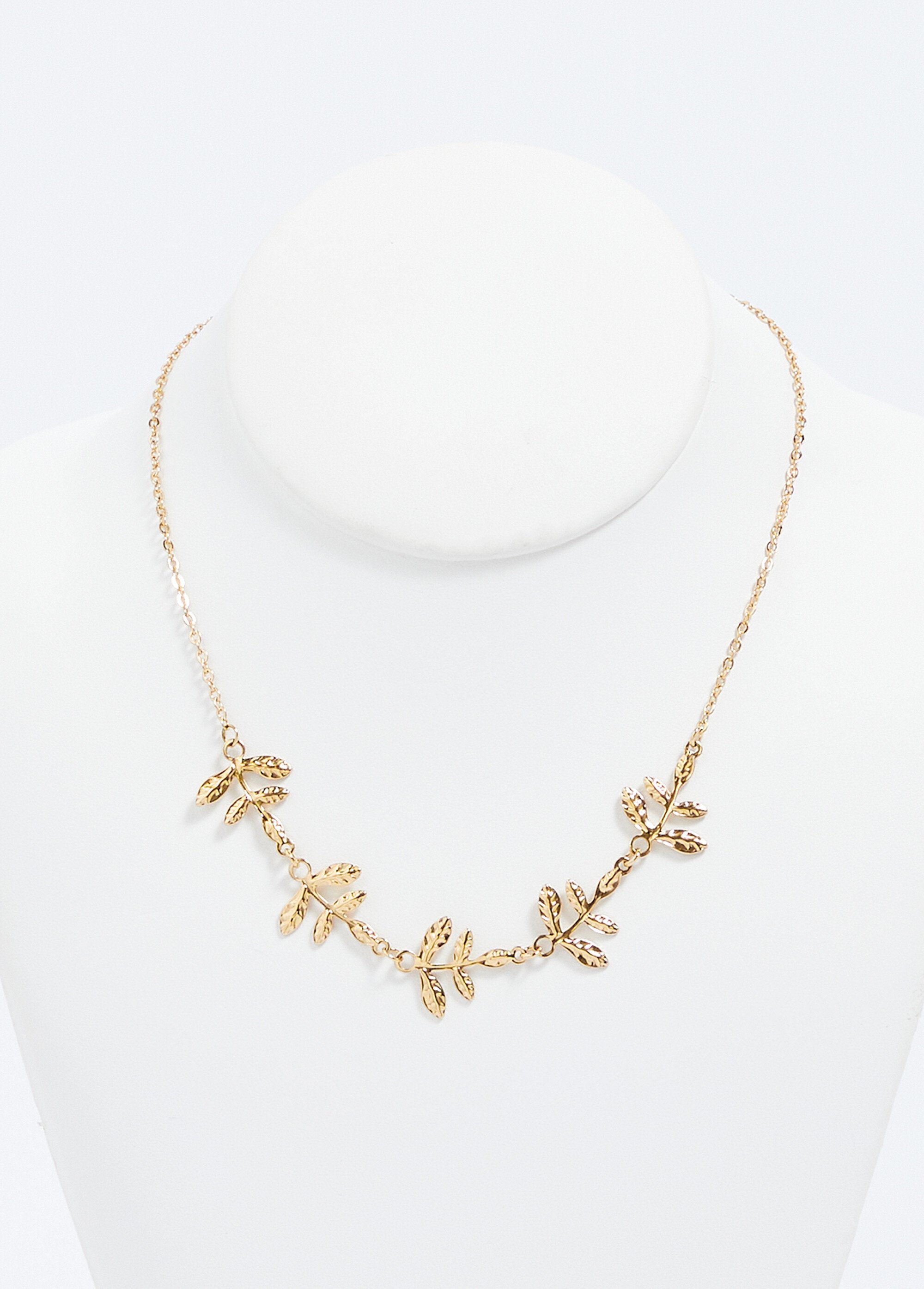 Collier feuilles acier inoxydable doré