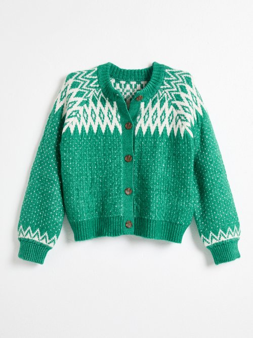 Gilet chaud boutonné jacquard graphique Femme Vert POLETTE AP1