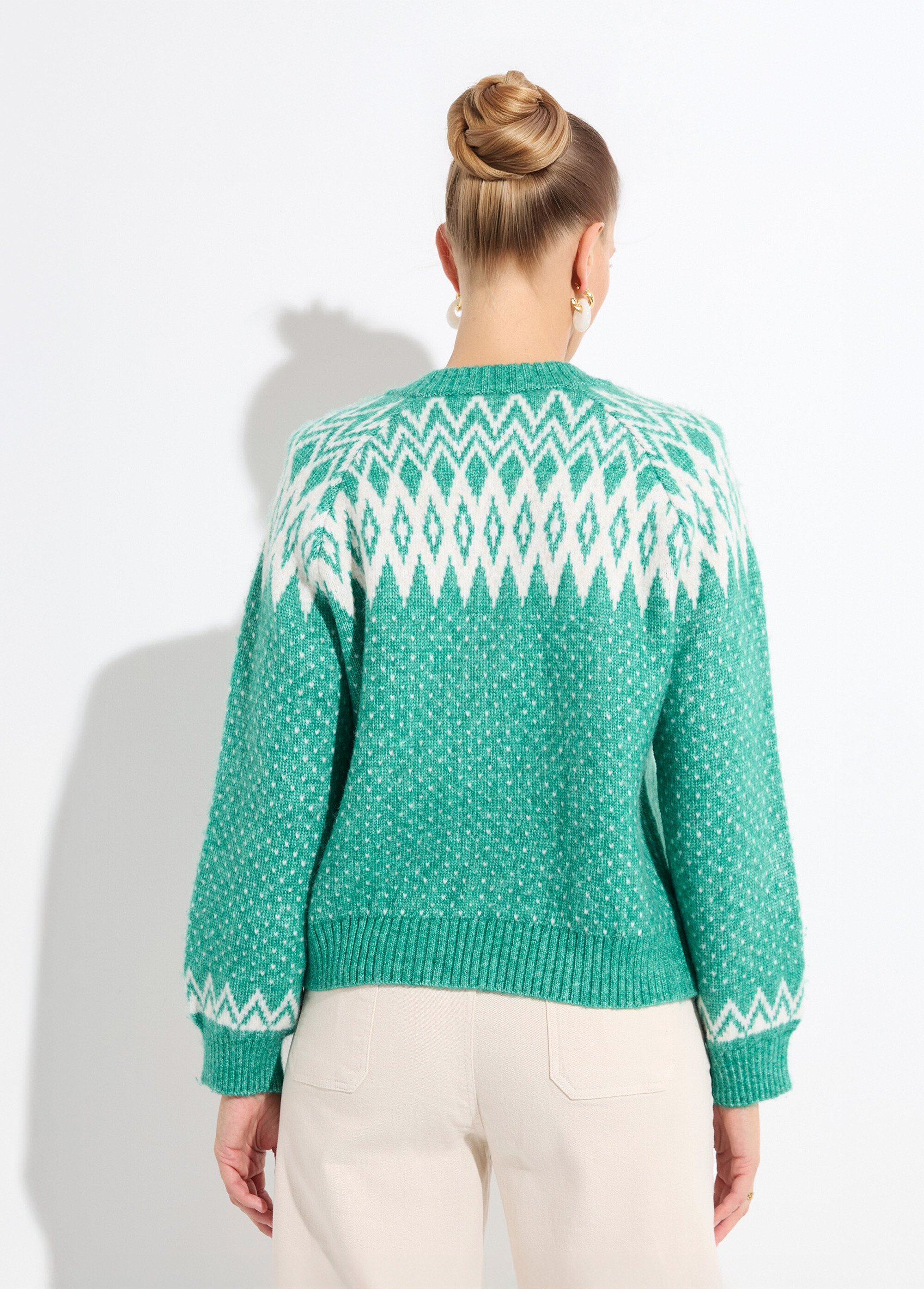 Gilet chaud boutonné jacquard graphique Femme Vert POLETTE DO1