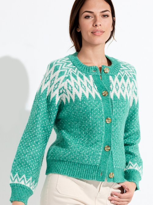 Gilet chaud boutonné jacquard graphique Femme Vert POLETTE MV1