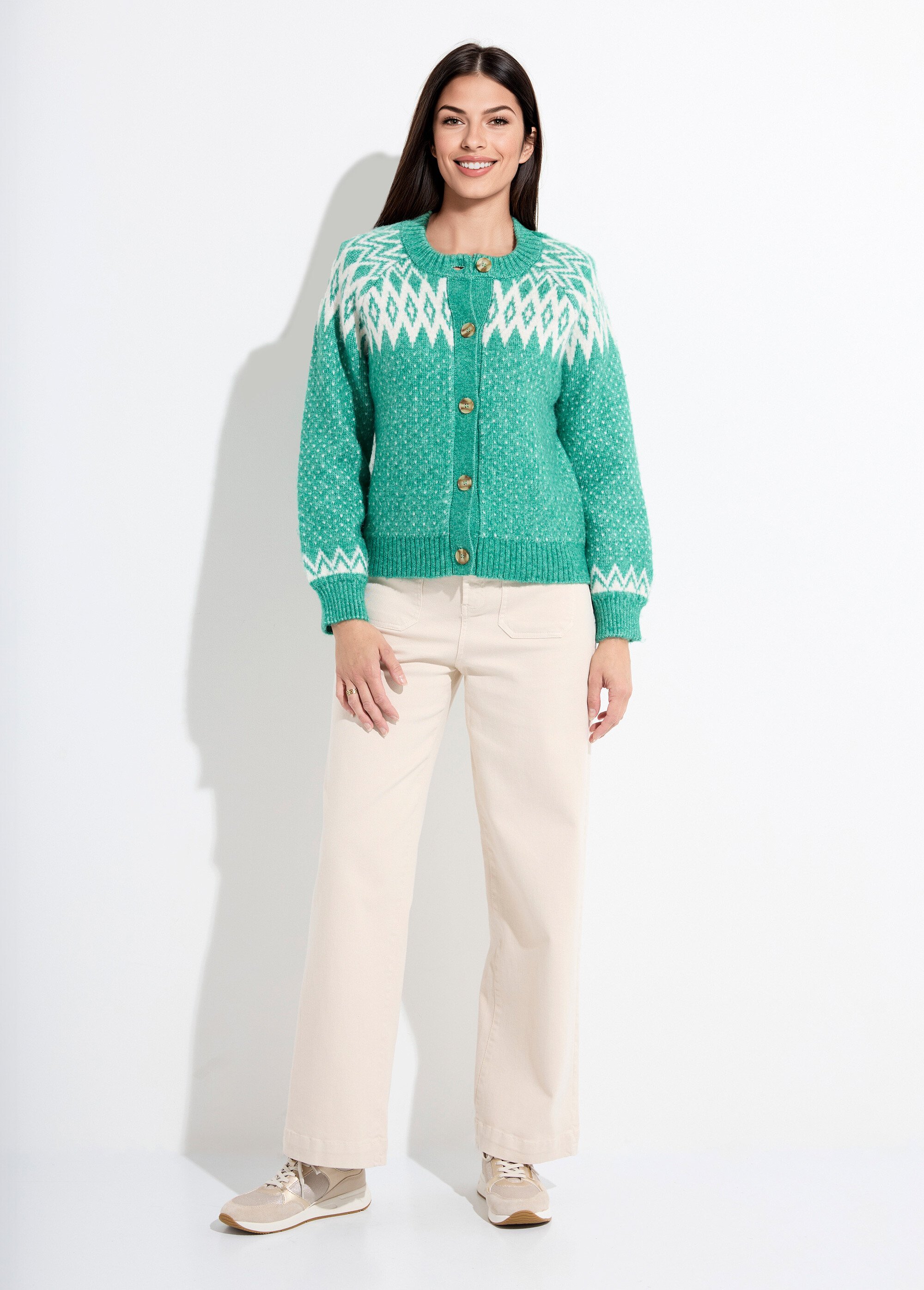 Gilet chaud boutonné jacquard graphique Femme Vert POLETTE SF1