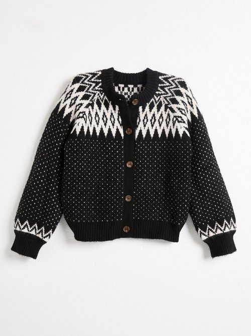 Gilet chaud boutonné jacquard graphique Femme Noir POLETTE AP1