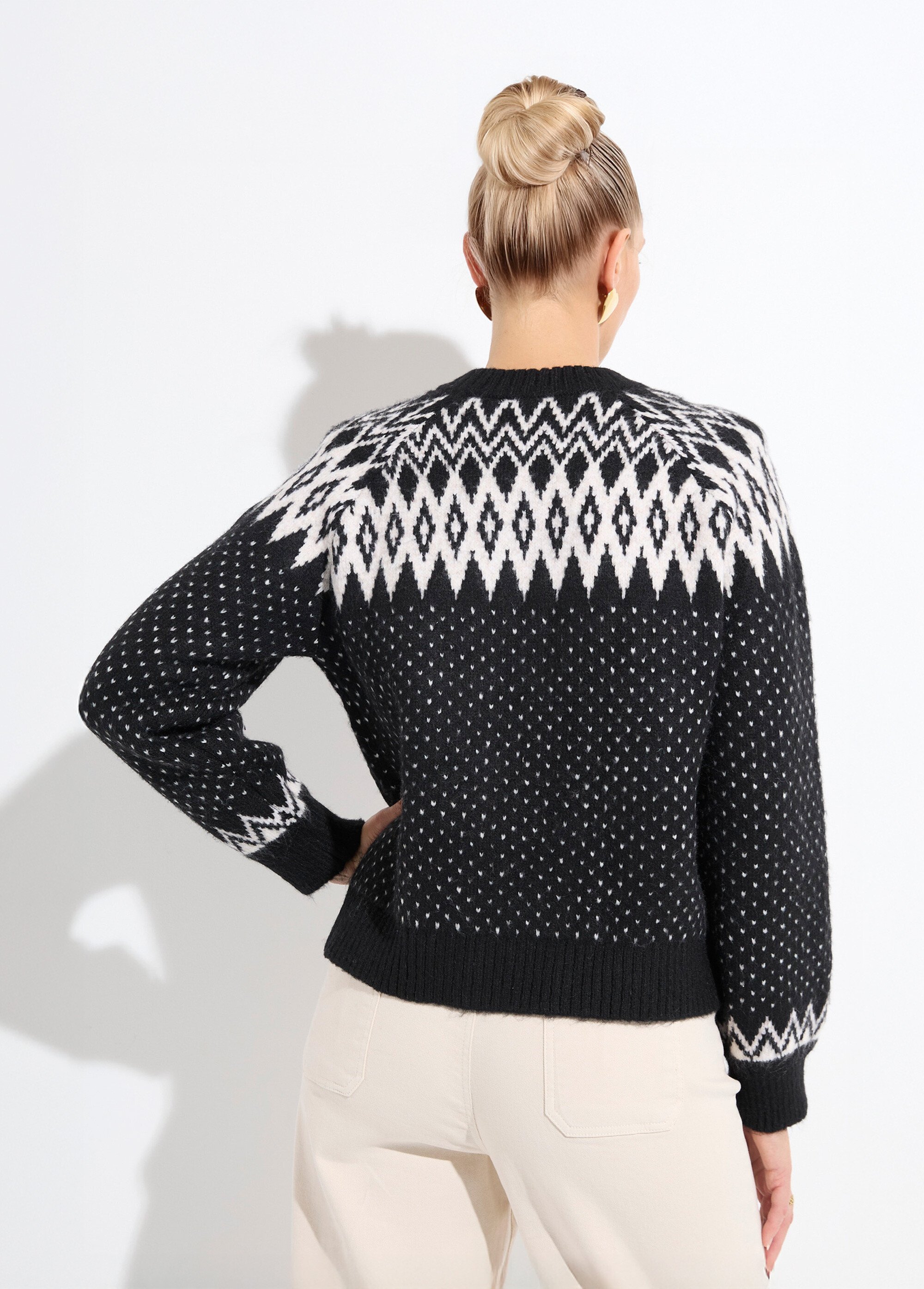 Gilet chaud boutonné jacquard graphique Femme Noir POLETTE DO1