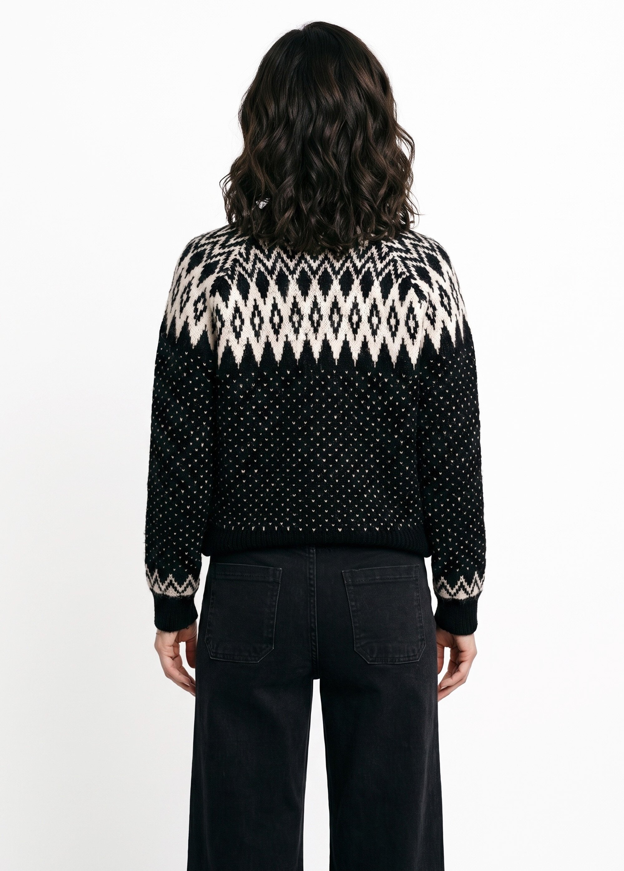 Gilet chaud boutonné jacquard graphique Femme Noir POLETTE DO1