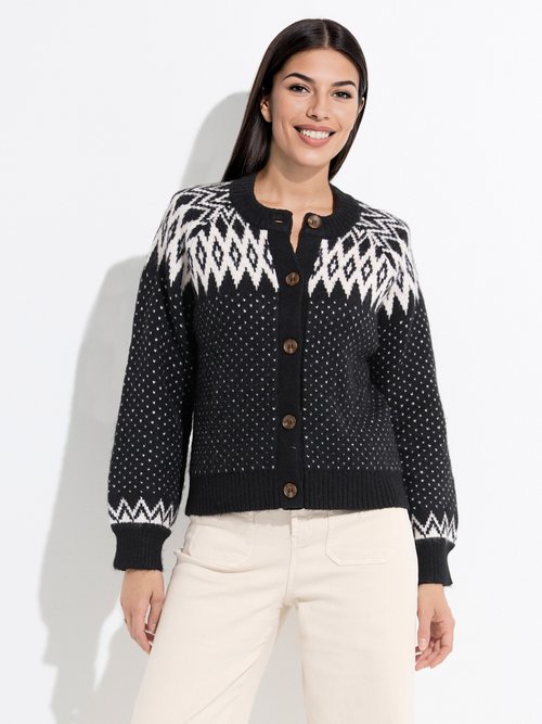 Gilet chaud boutonné jacquard graphique Femme Noir POLETTE FA1