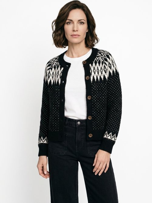 Gilet chaud boutonné jacquard graphique Femme Noir POLETTE FA1