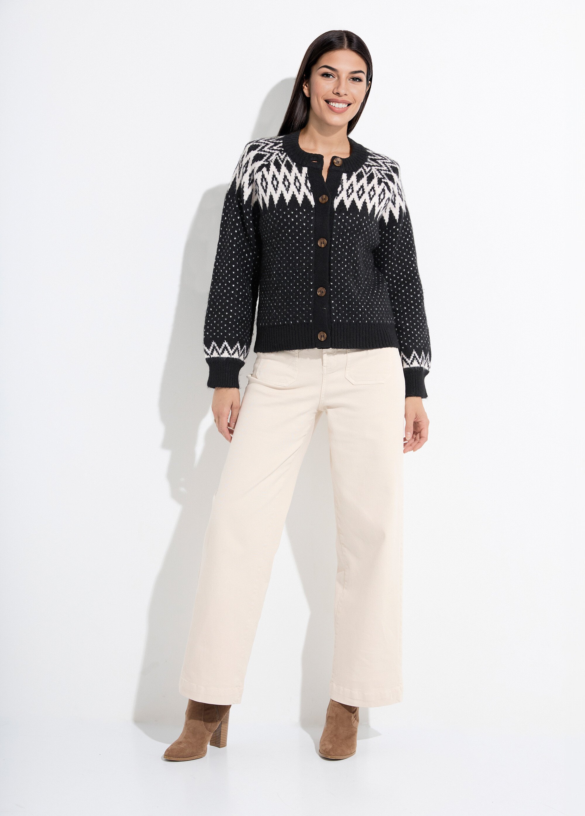 Gilet chaud boutonné jacquard graphique Femme Noir POLETTE SF1