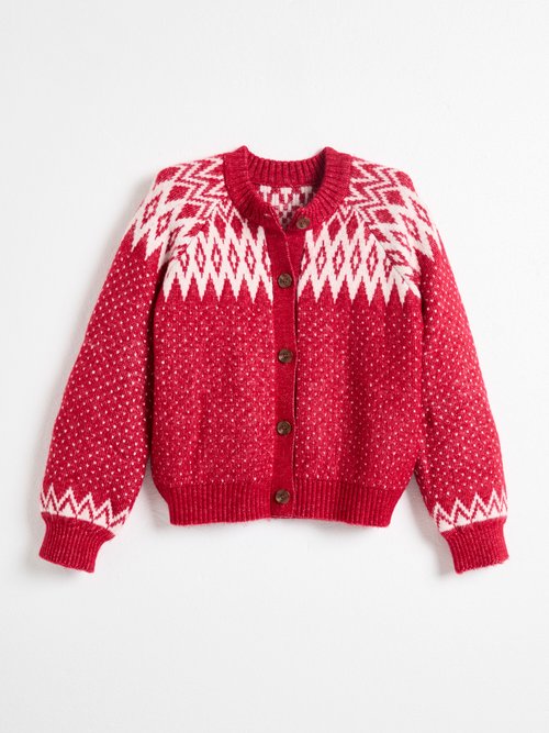 Gilet chaud boutonné jacquard graphique Femme ROUGE ET ECRU POLETTE AP1