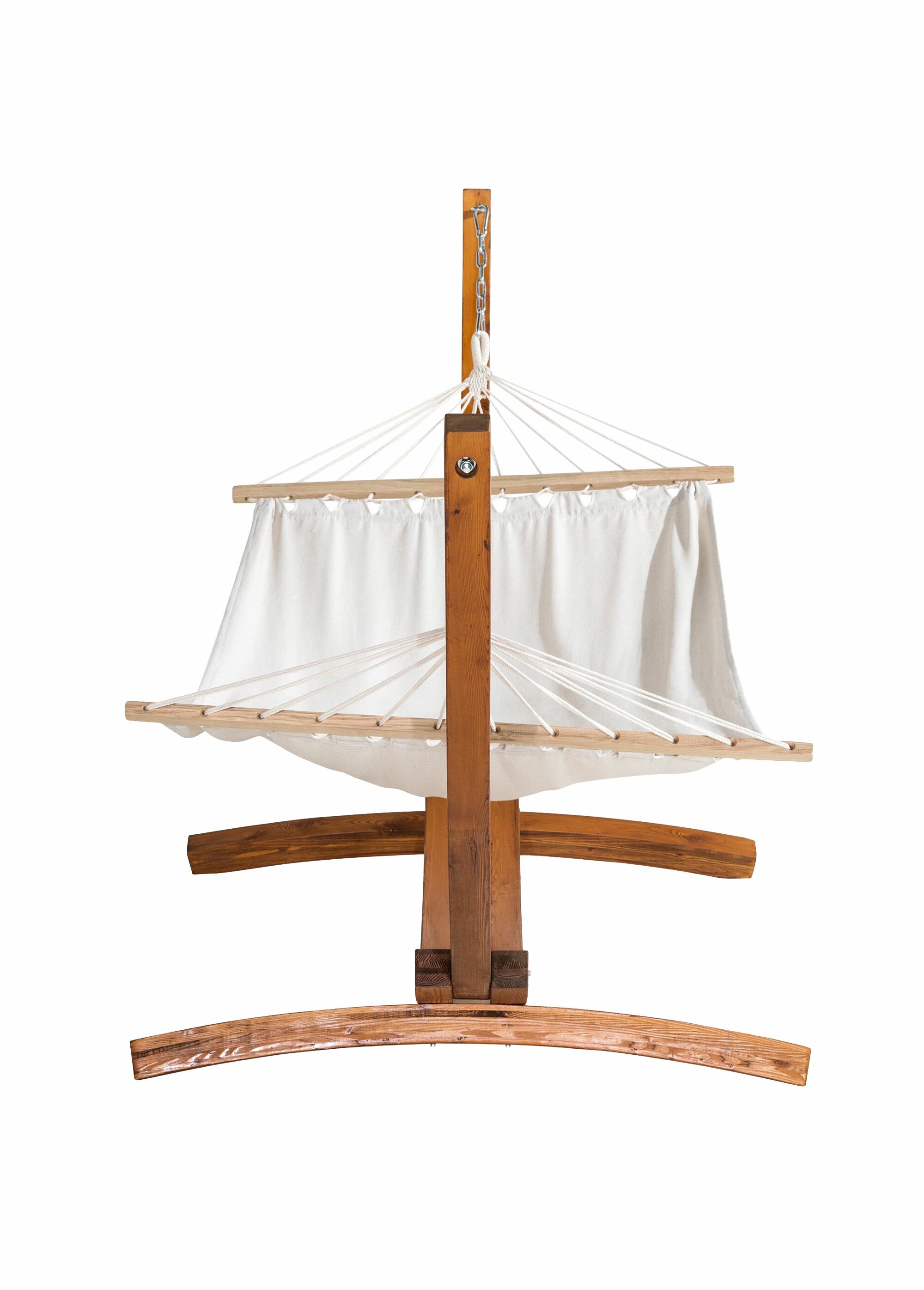 Hamac toile + Structure demi lune bois BLANC VEN-7216-339L DE1