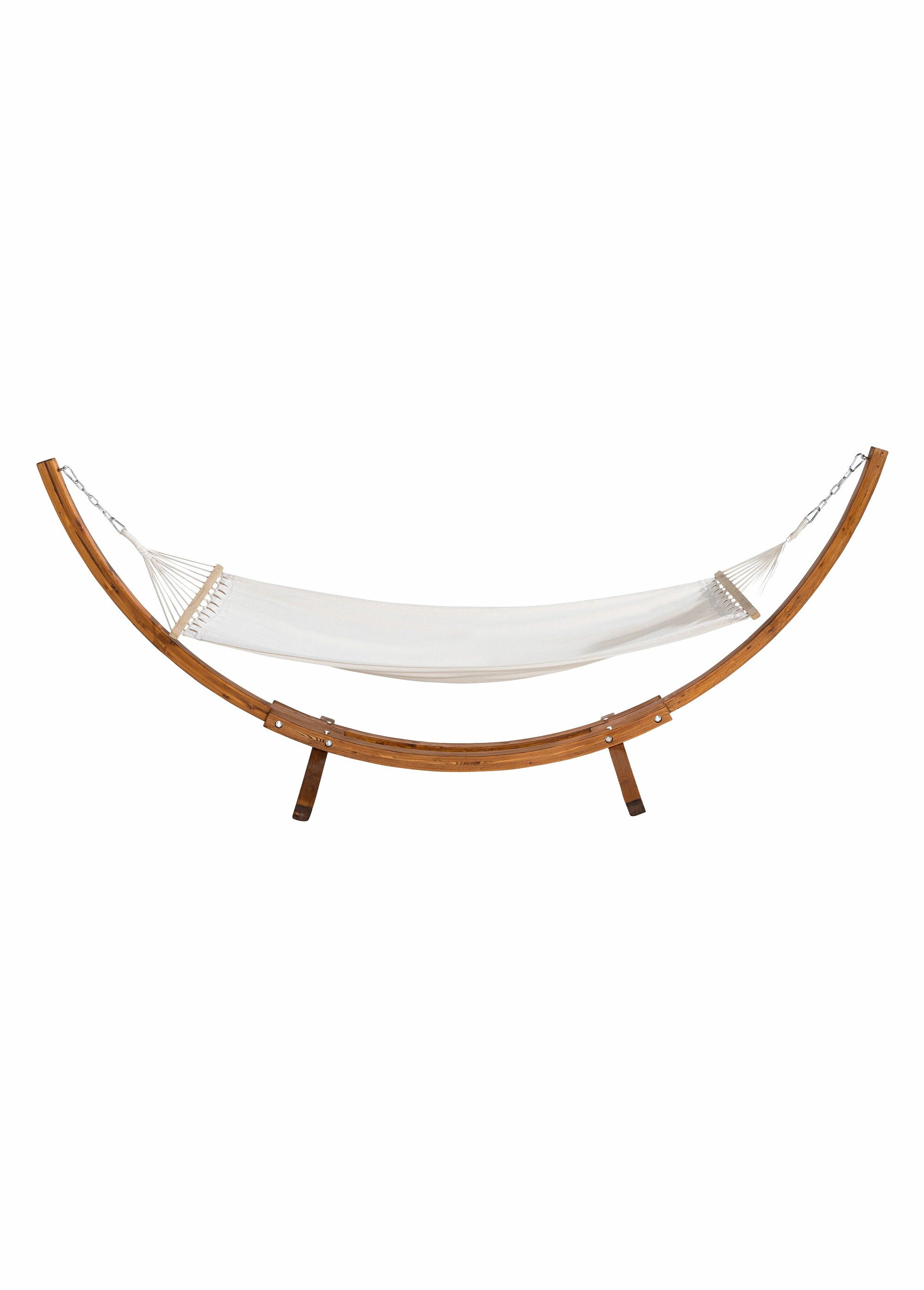 Hamac toile + Structure demi lune bois BLANC VEN-7216-339L DE2