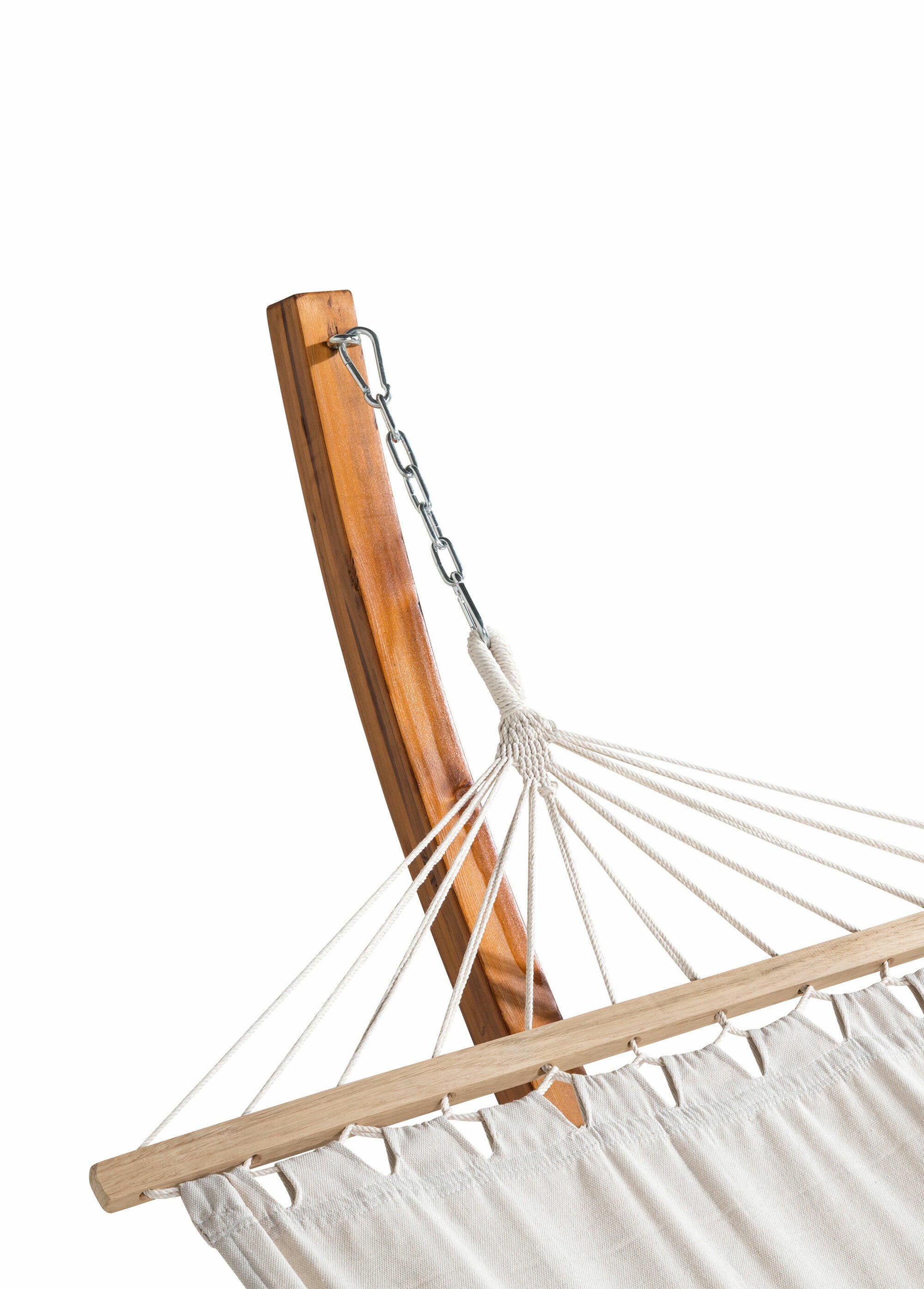 Hamac toile + Structure demi lune bois BLANC VEN-7216-339L DE3