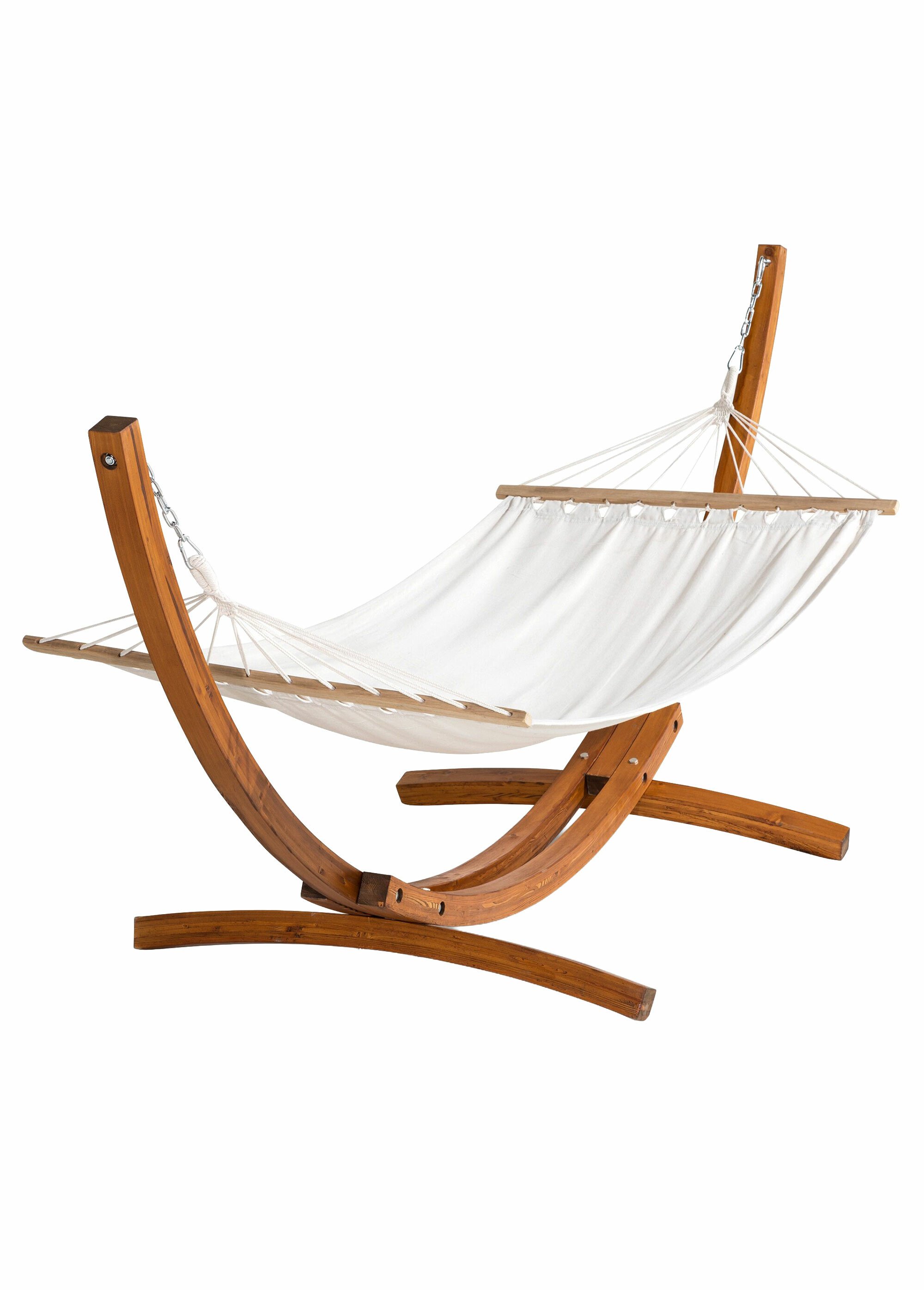 Hamac toile + Structure demi lune bois BLANC VEN-7216-339L FA1