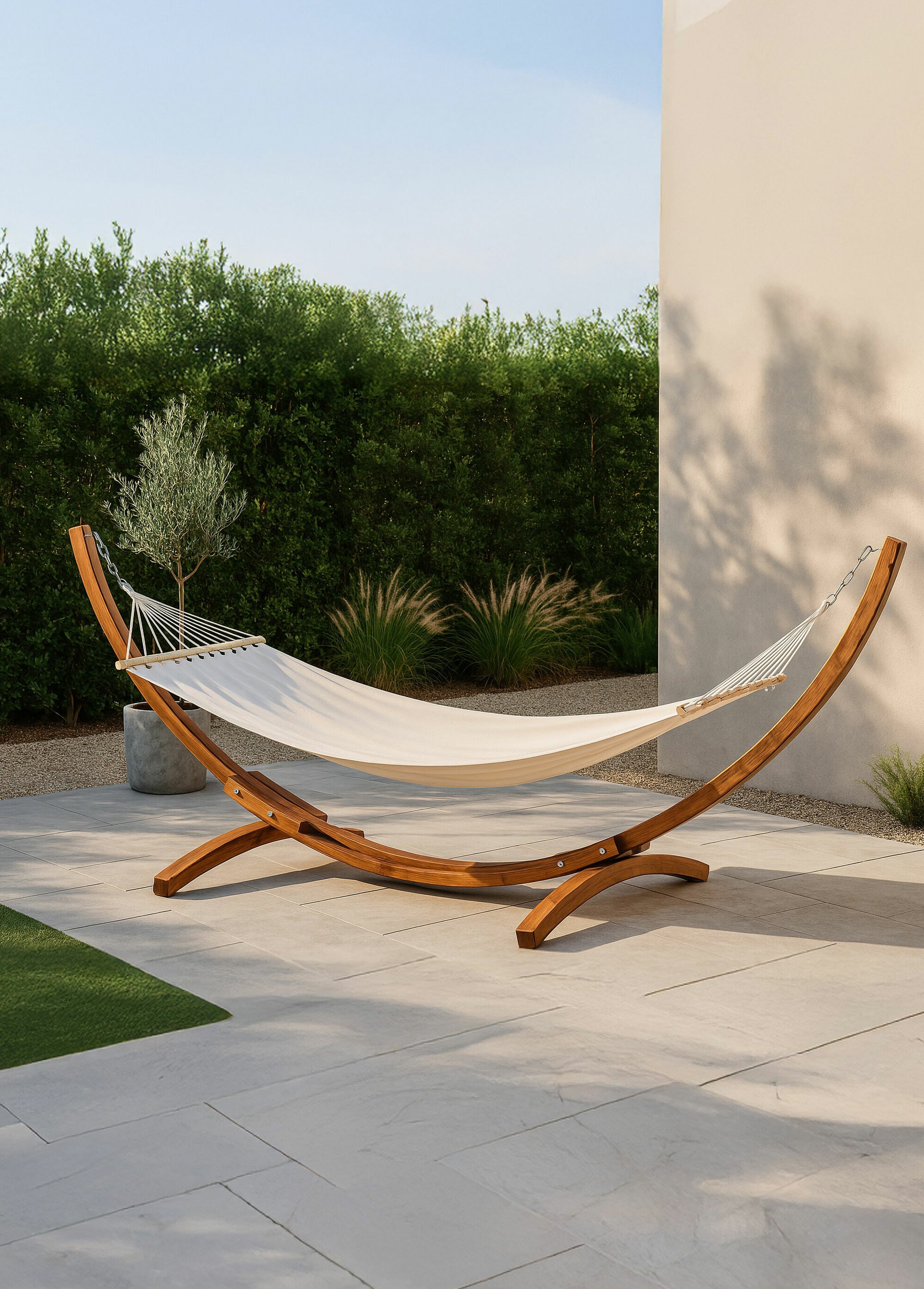 Hamac toile + Structure demi lune bois BLANC VEN-7216-339L SI1