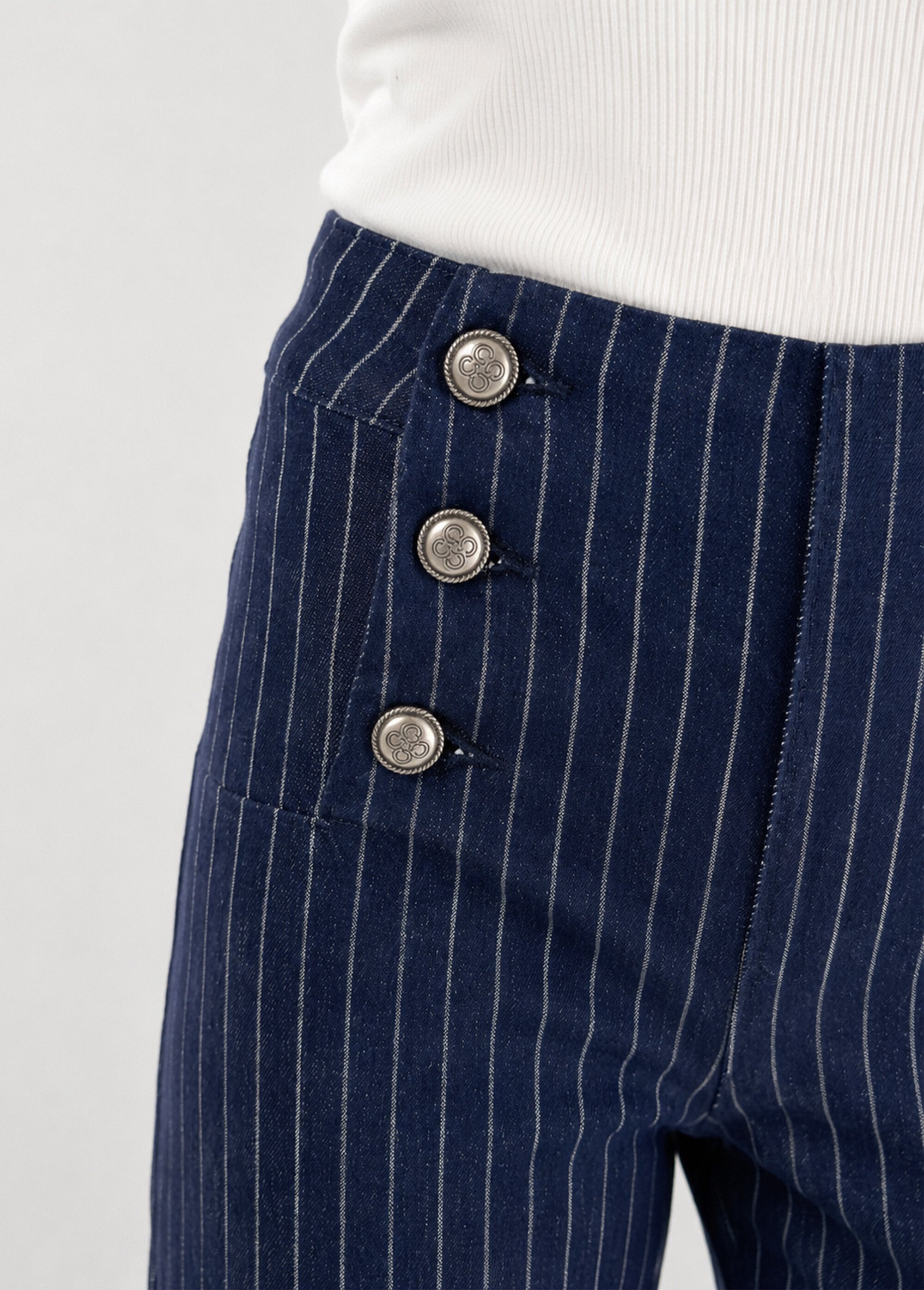 Jean à pont taille haute denim brut rayé Femme Bleu OR-JD691RAY DE1
