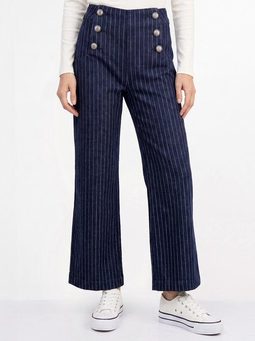 Jean à pont taille haute denim brut rayé Femme Bleu OR-JD691RAY FA1