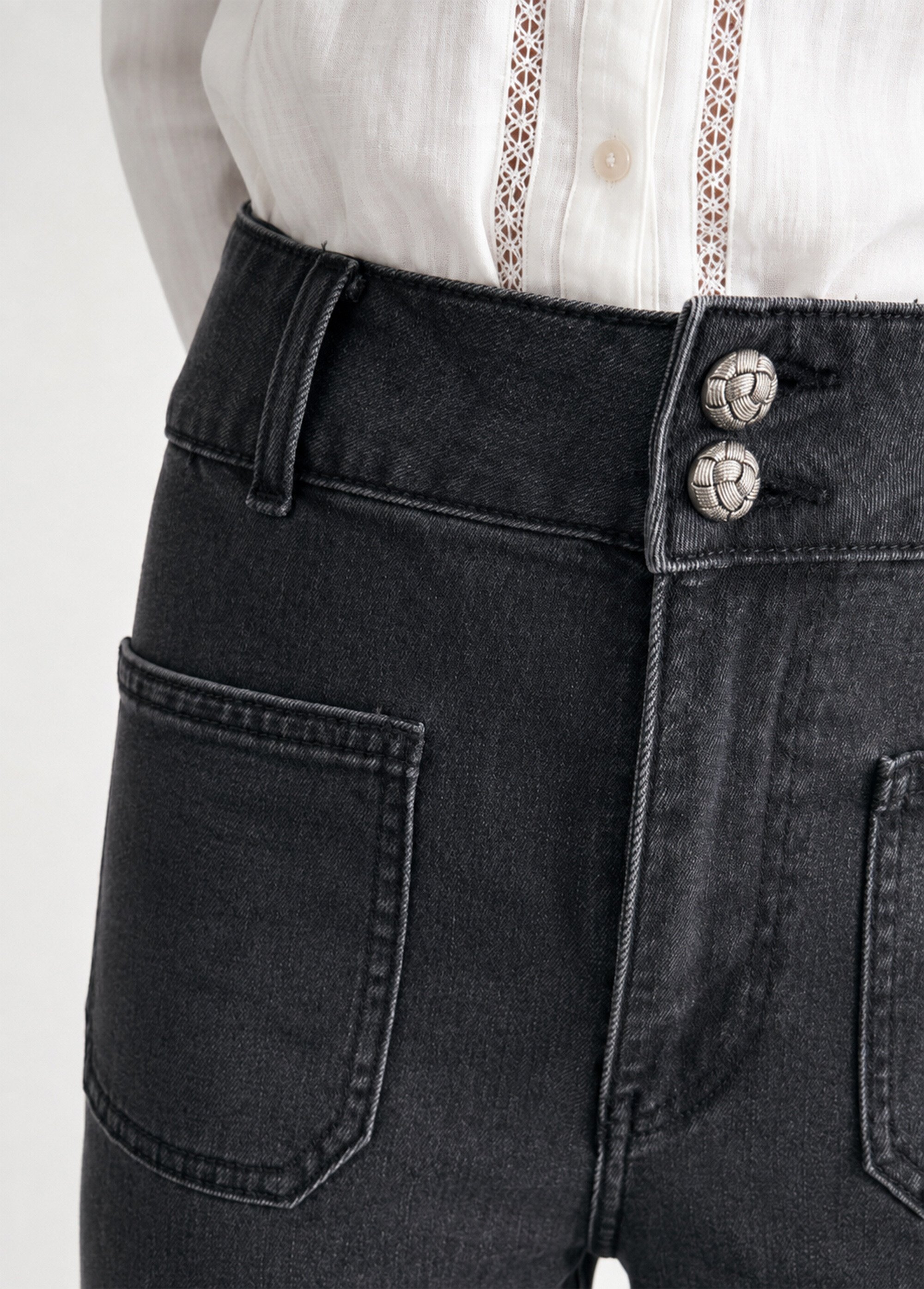 Jean wide taille haute, poches plaquées Femme Gris OR-JD478 DE1