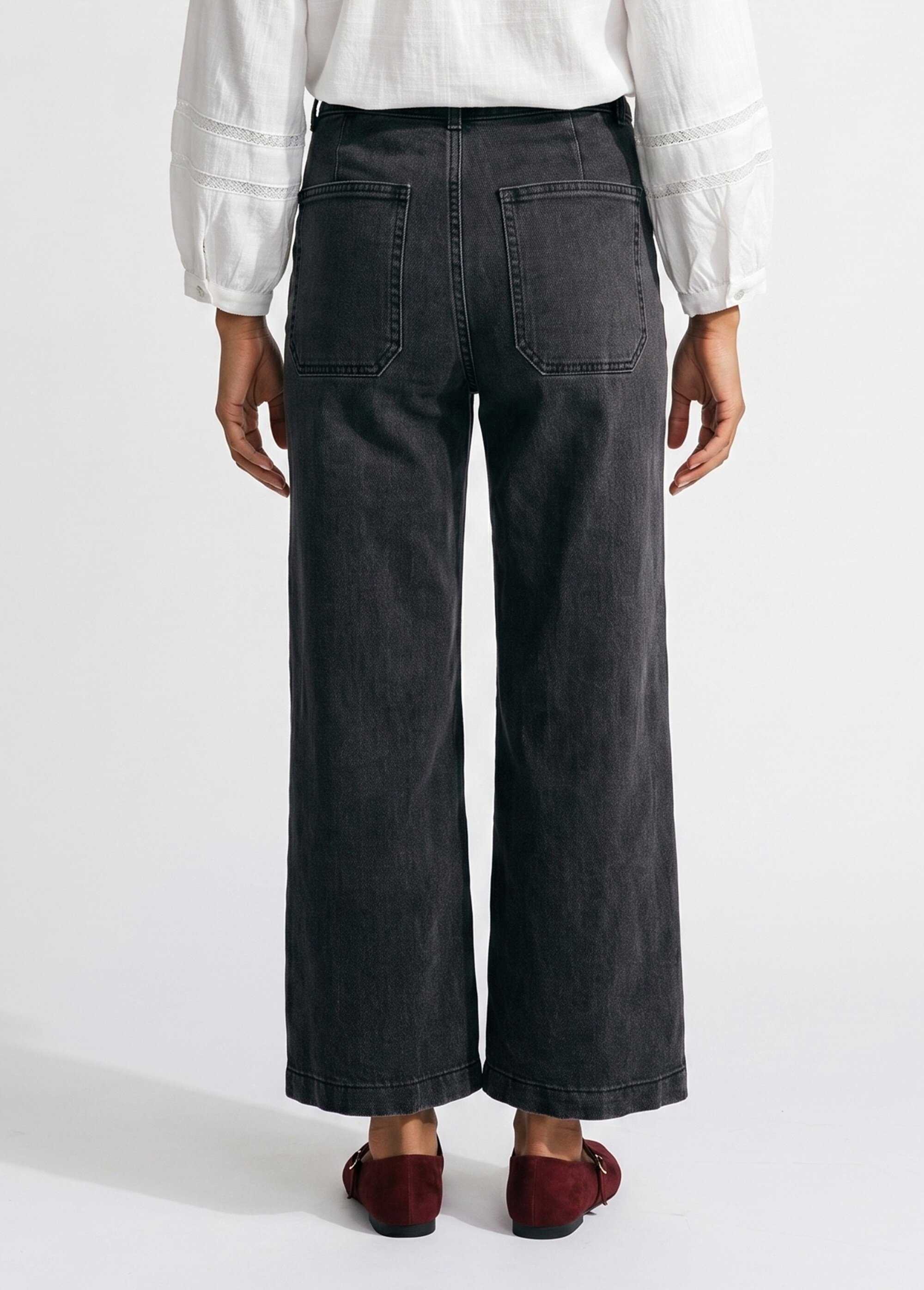 Jean wide taille haute, poches plaquées Femme Gris OR-JD478 DO1