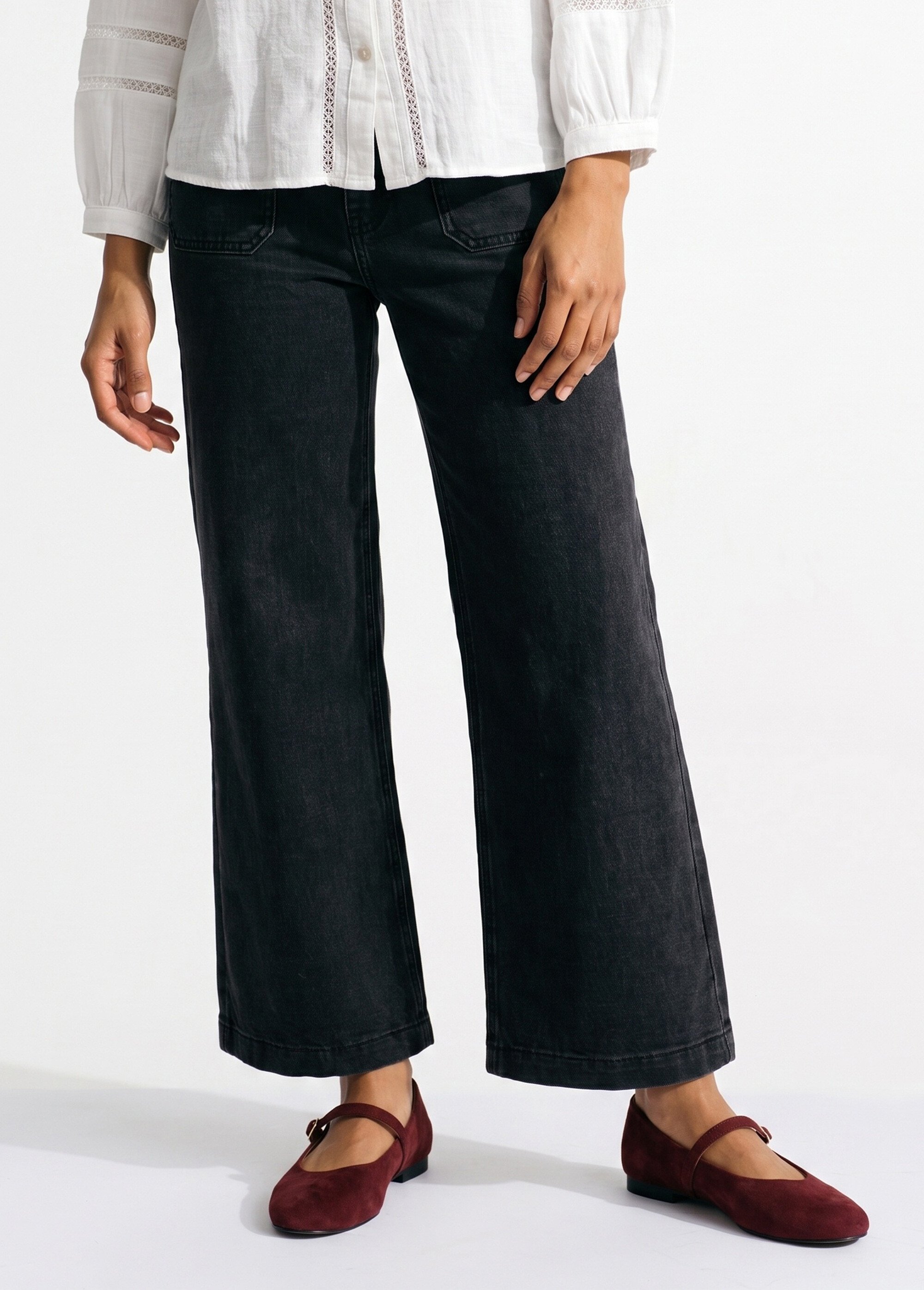 Jean wide taille haute, poches plaquées Femme Gris OR-JD478 FA1