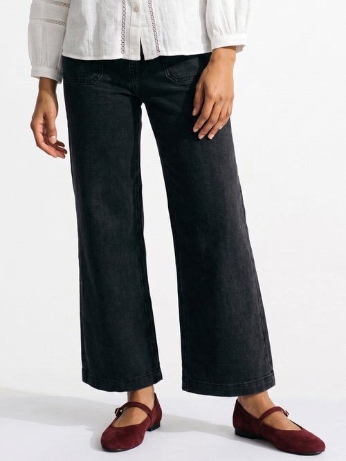 Jean wide taille haute, poches plaquées Femme Gris OR-JD478 FA1