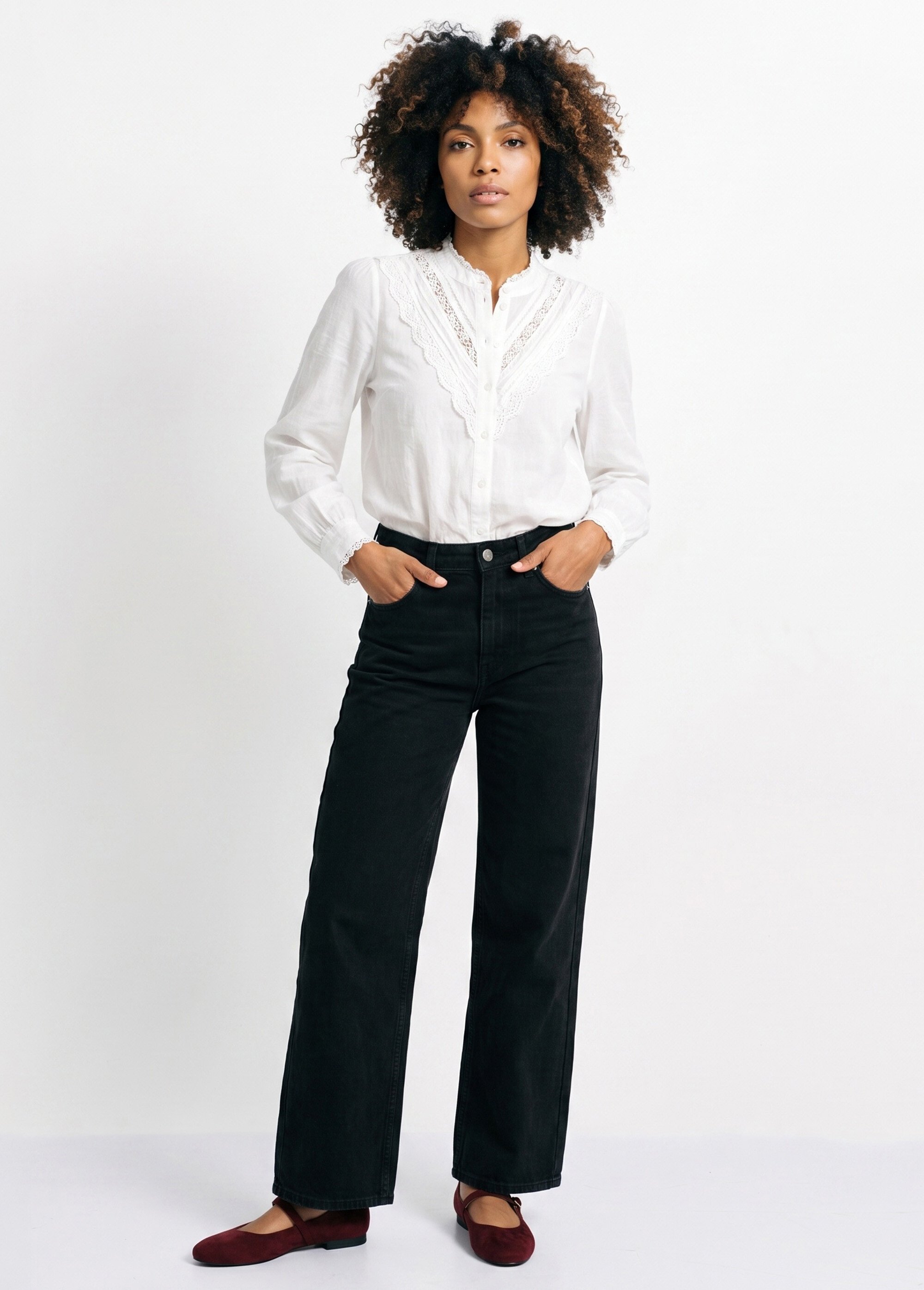 Jean wide taille haute, poches plaquées