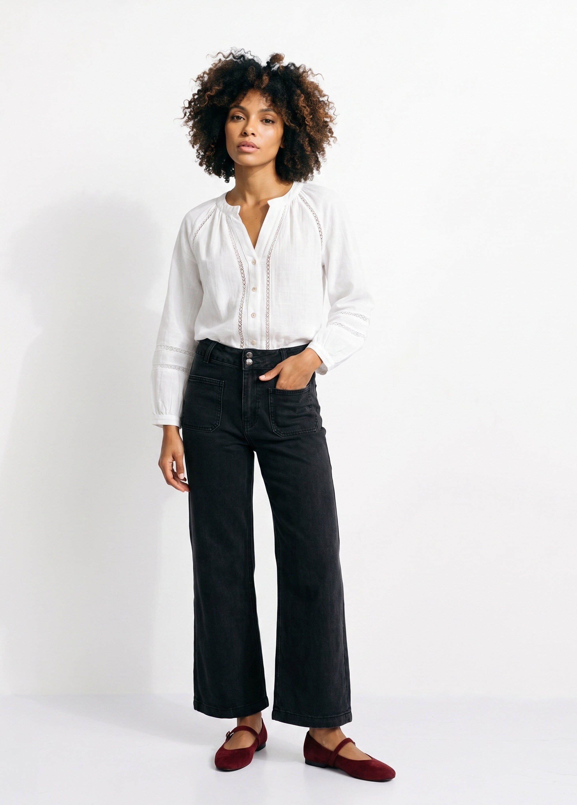 Jean wide taille haute, poches plaquées Femme Gris OR-JD478 SI1
