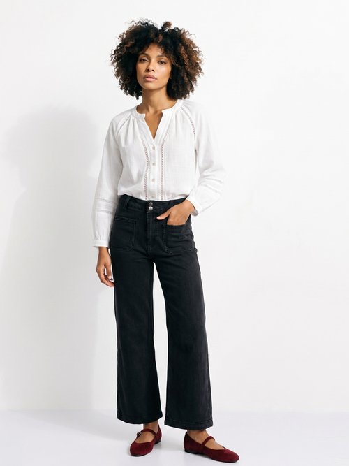 Jean wide taille haute, poches plaquées Femme Gris OR-JD478 SI1