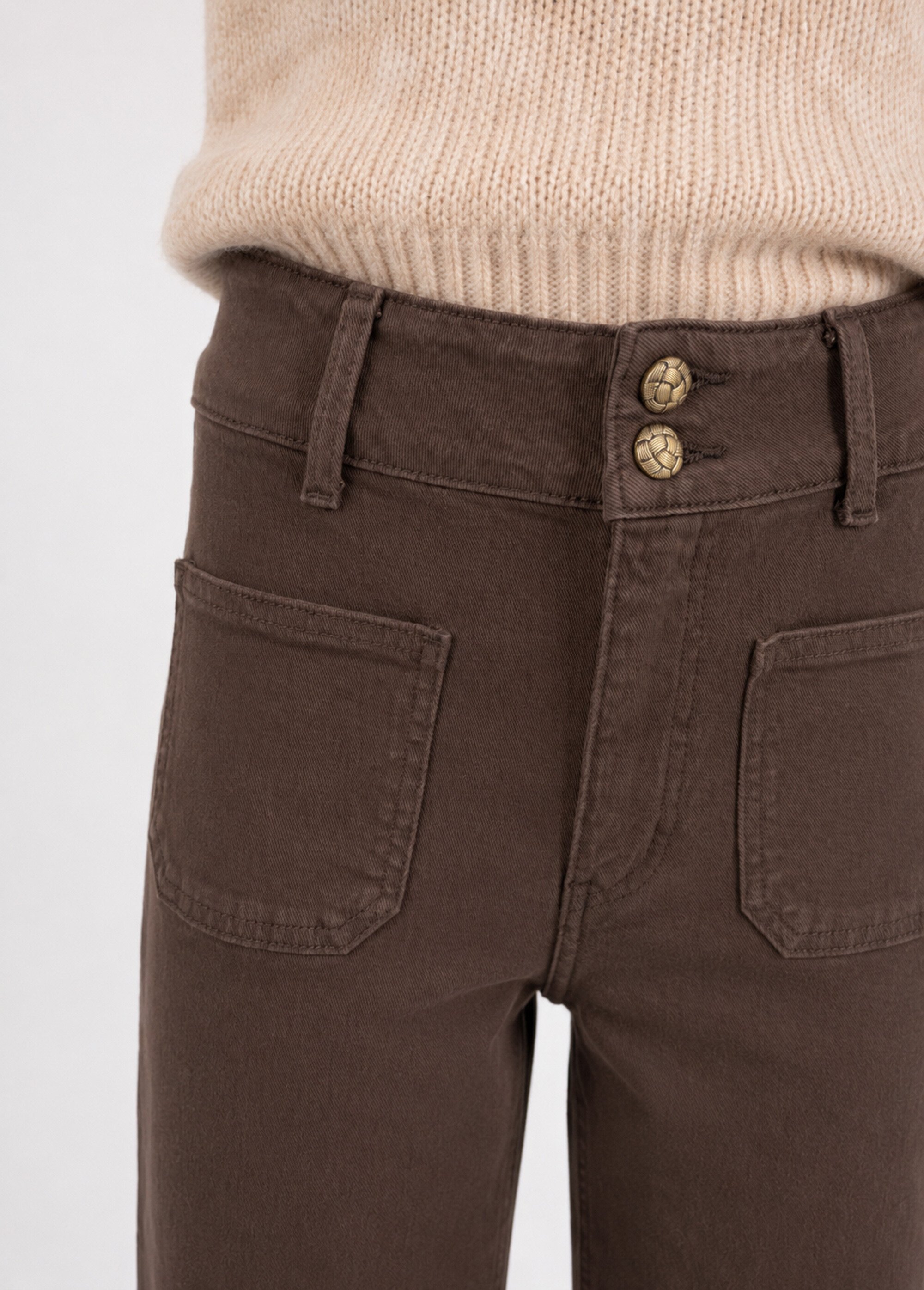 Jean wide taille haute, poches plaquées Femme Marron OR-JD478 DE1