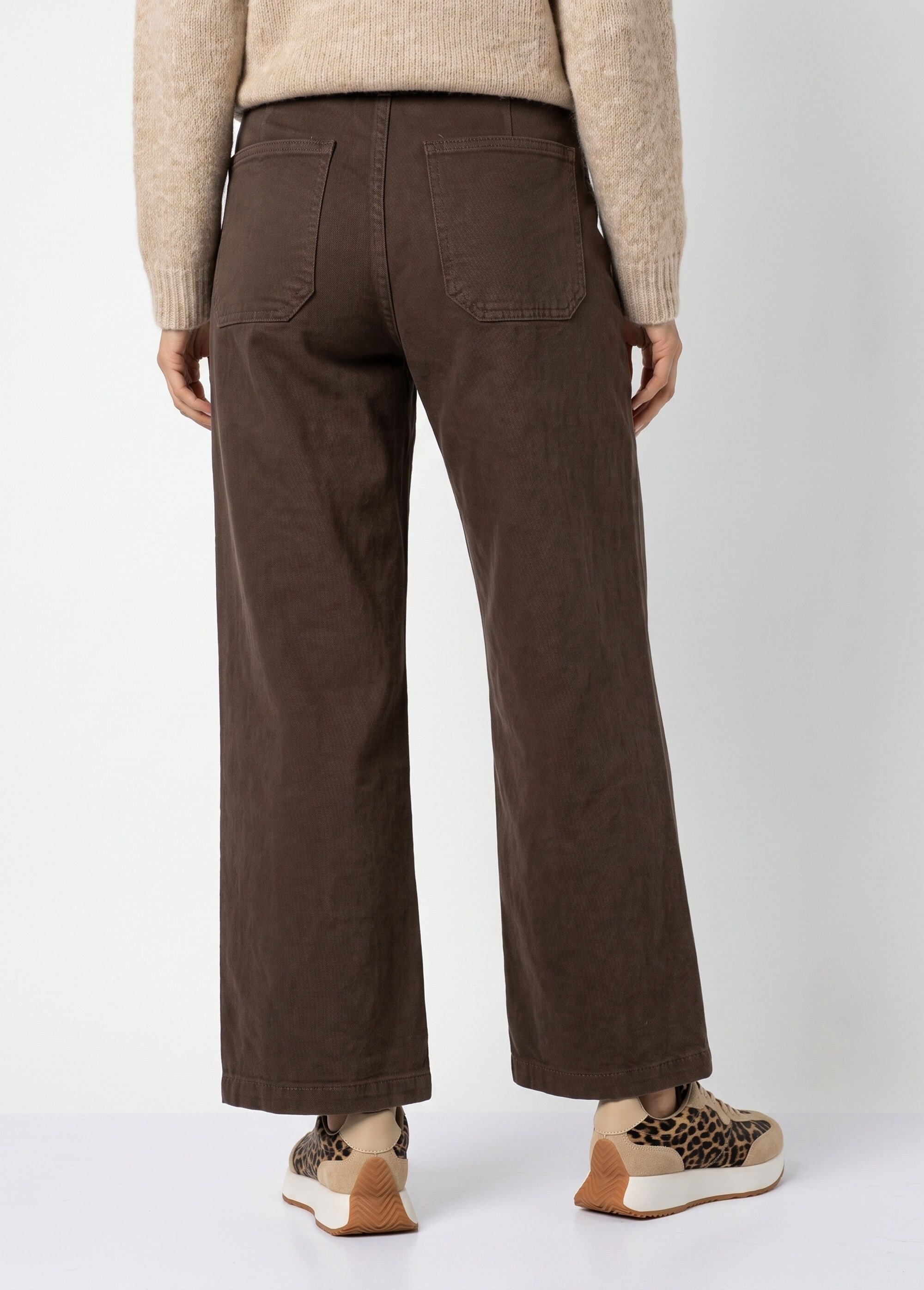 Jean wide taille haute, poches plaquées Femme Marron OR-JD478 DO1