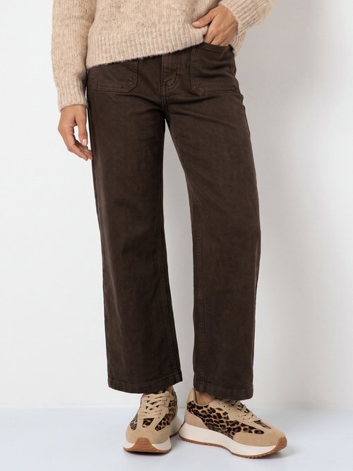 Jean wide taille haute, poches plaquées Femme Marron OR-JD478 FA1