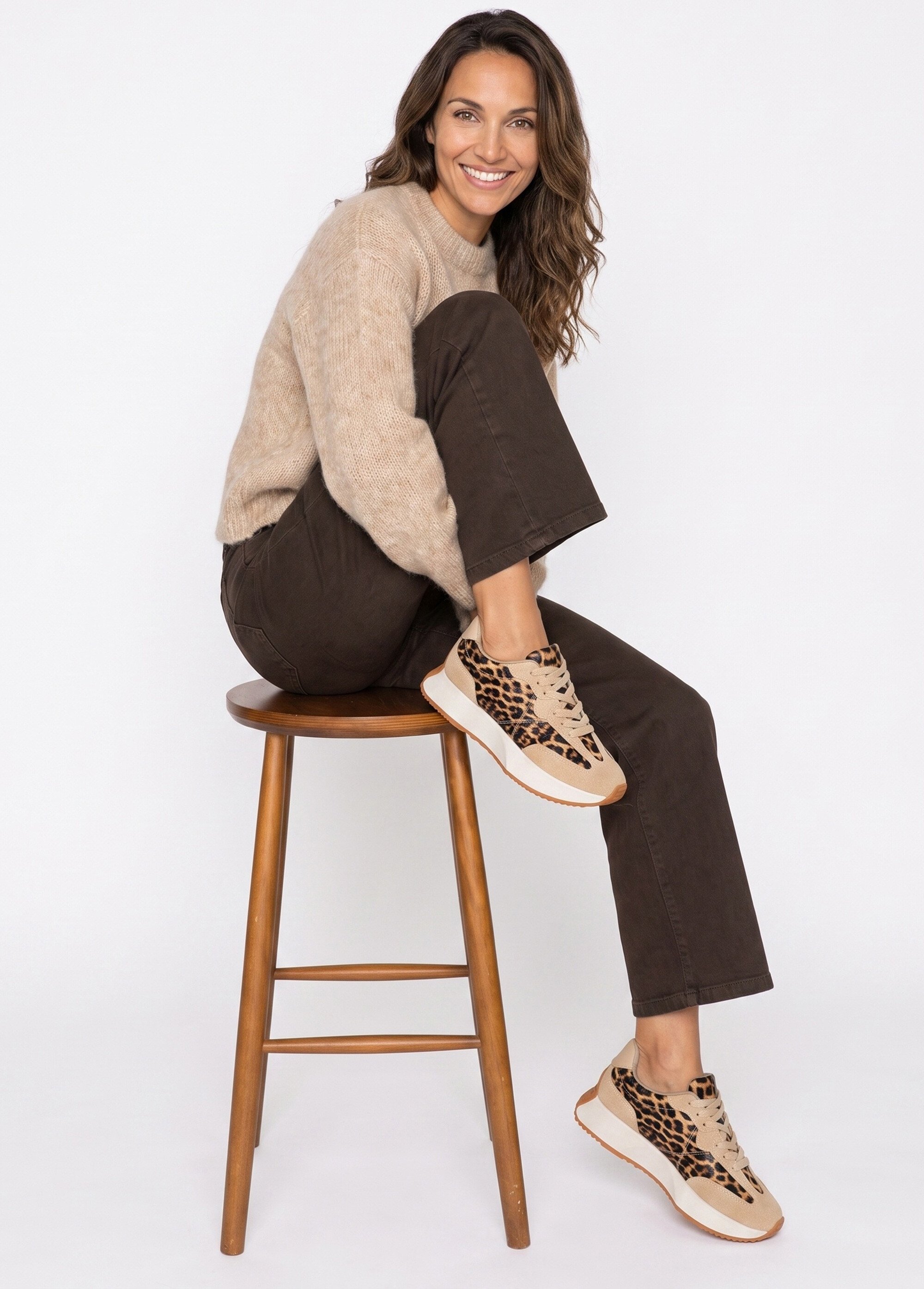 Jean wide taille haute, poches plaquées Femme Marron OR-JD478 MV1