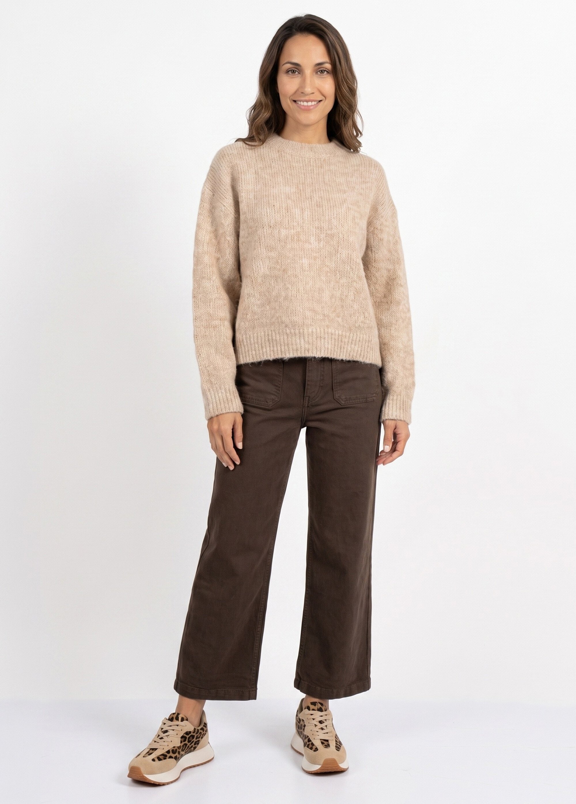 Jean wide taille haute, poches plaquées Femme Marron OR-JD478 SI1