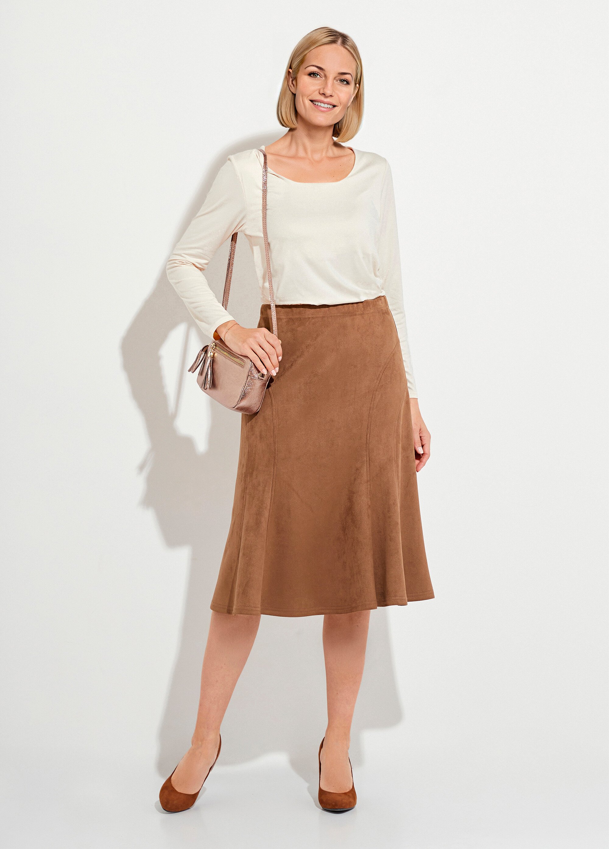 Jupe longue évasée maille suédée