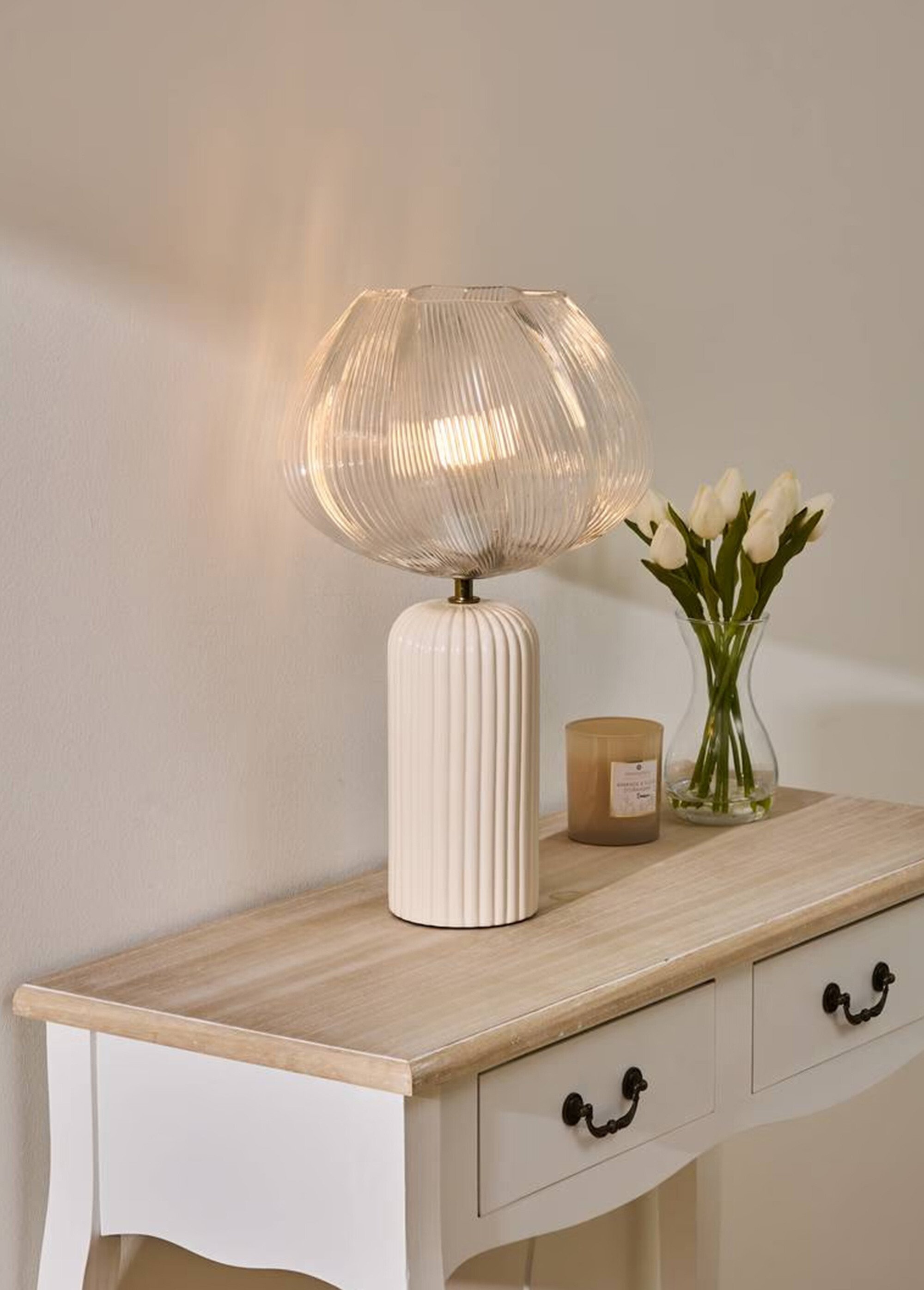 Lampe à poser abat jour tulipe en verre BEIGE JJA-210349A SI1
