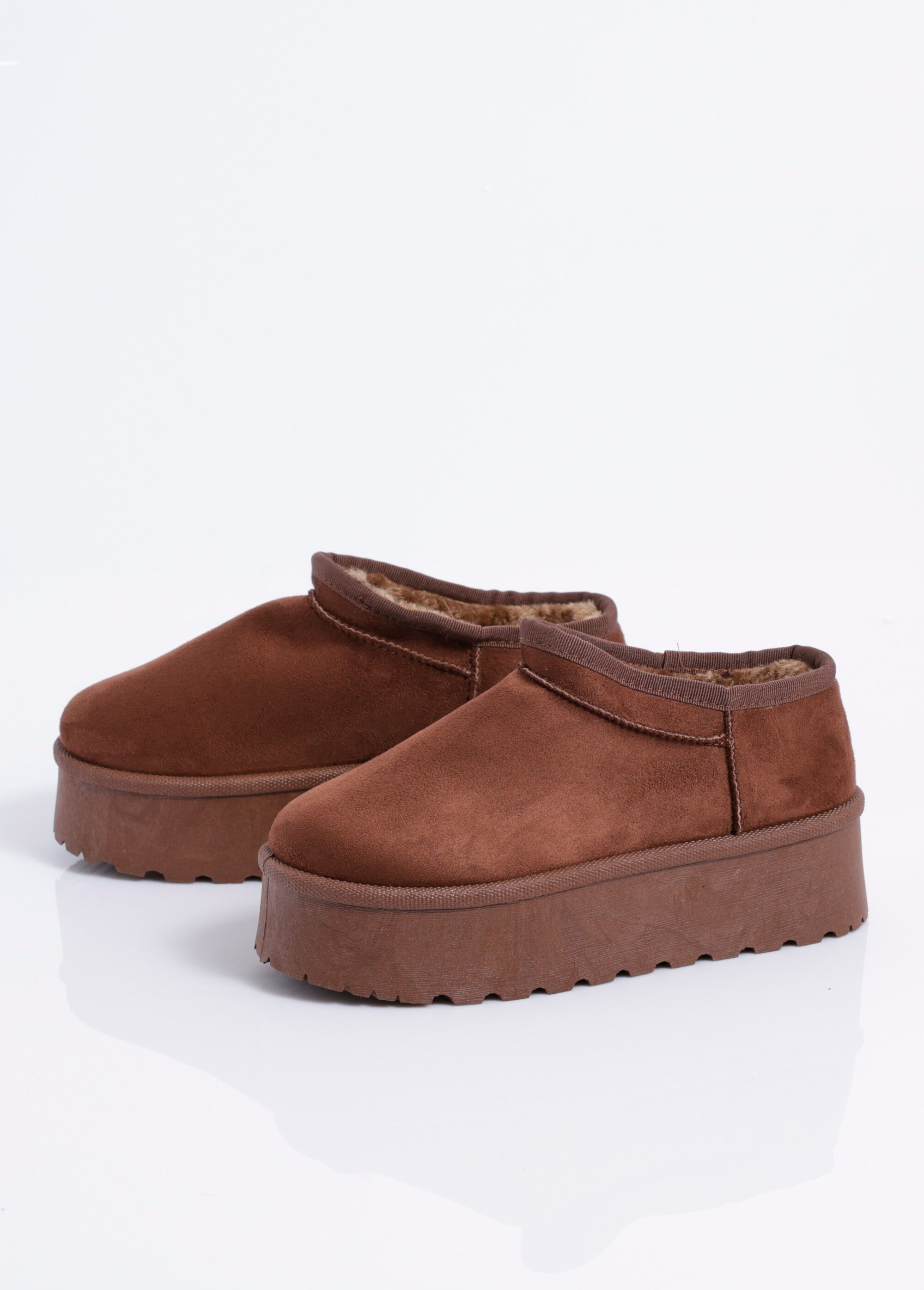 Low boots plateforme en suédine fourrées Femme Marron JANW2505 DE1