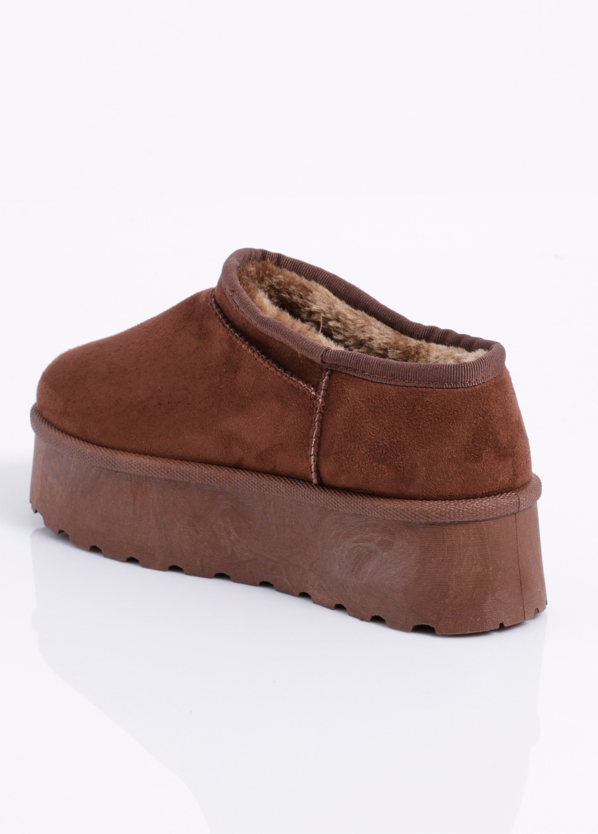 Low boots plateforme en suédine fourrées Femme Marron JANW2505 DO1