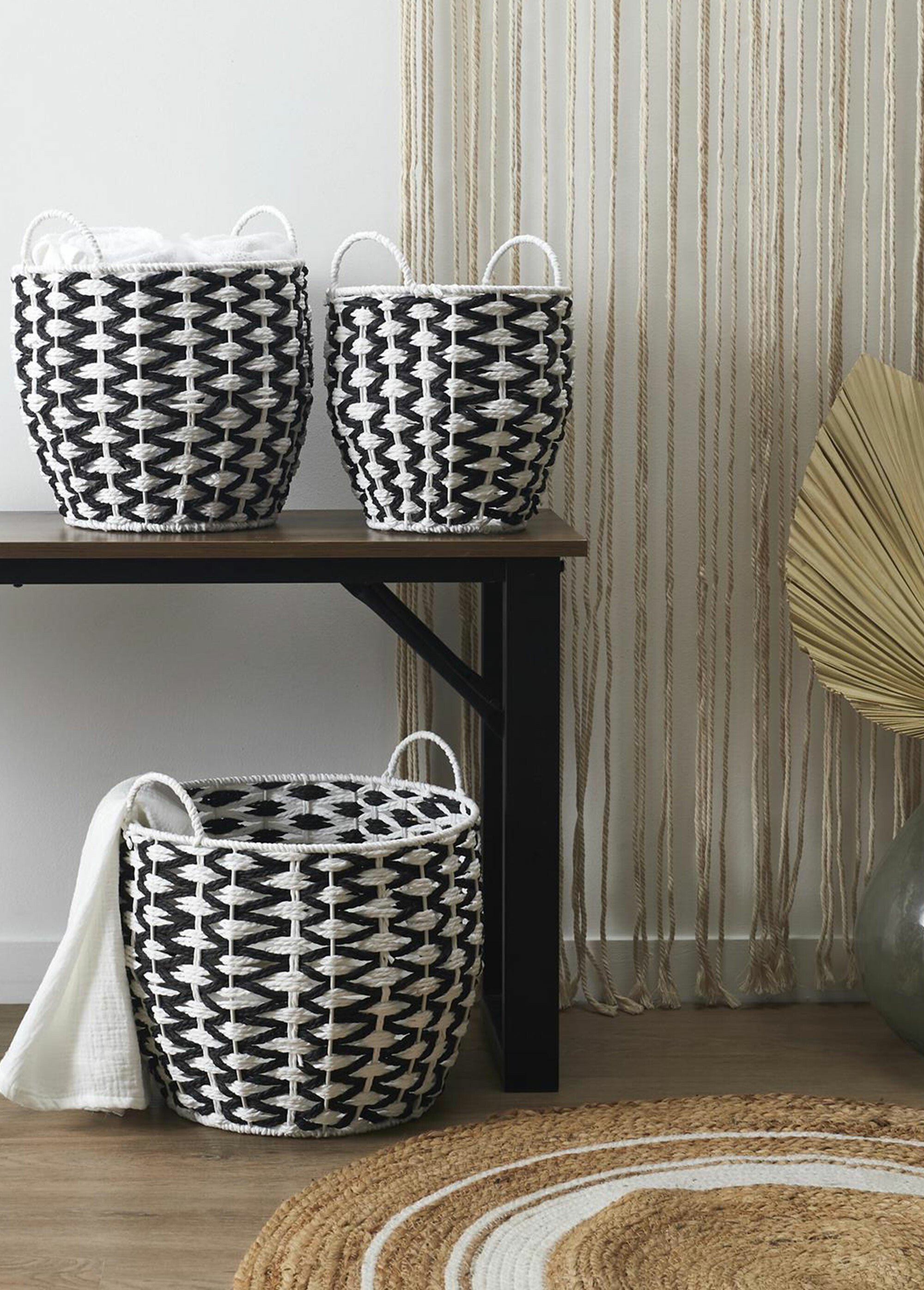 Paniers ethniques tressés bicolores Noir CMP-RG0000 SI1