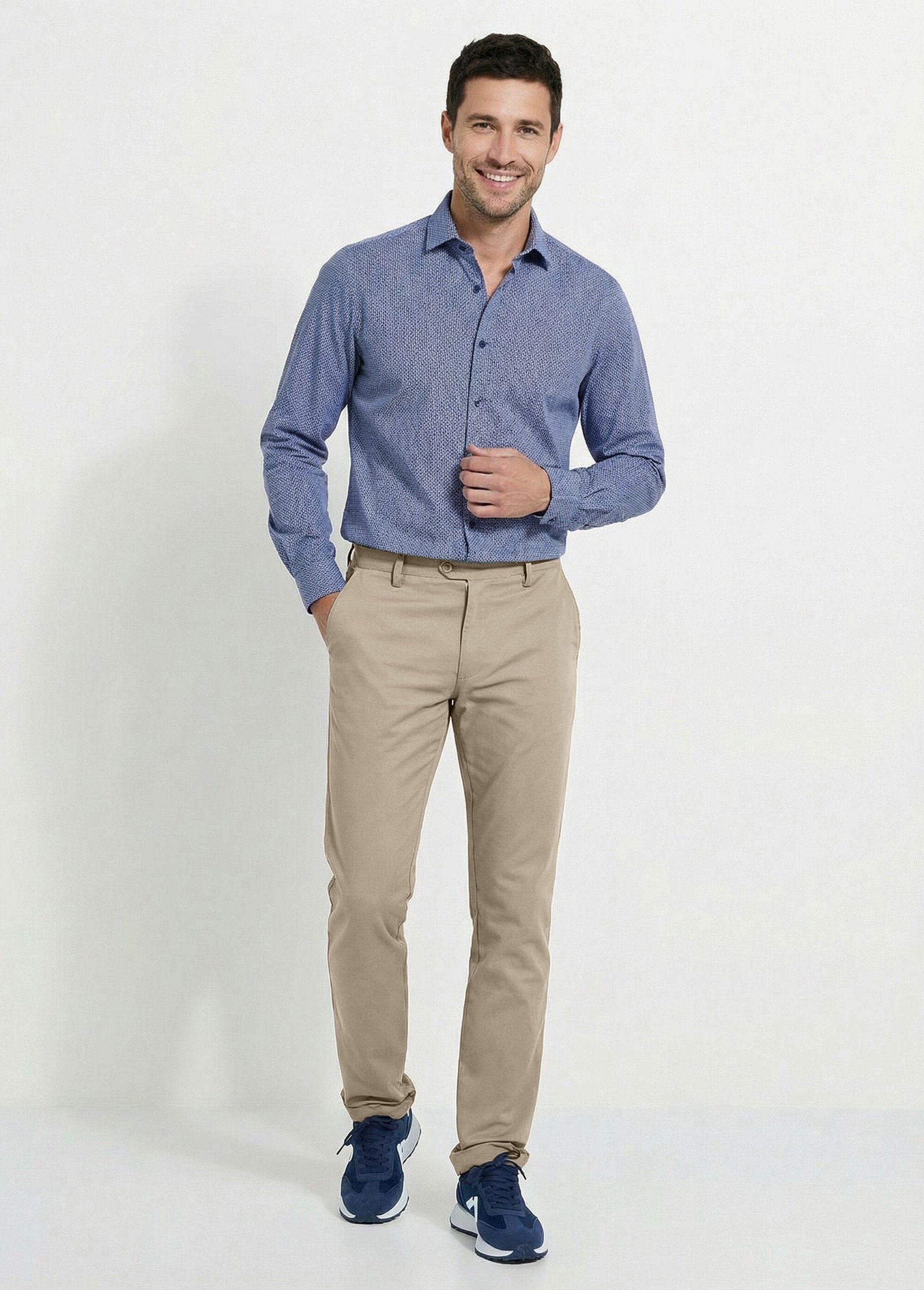 Pantalon chino toile coton stretch Homme Beige FLUIDE SF1