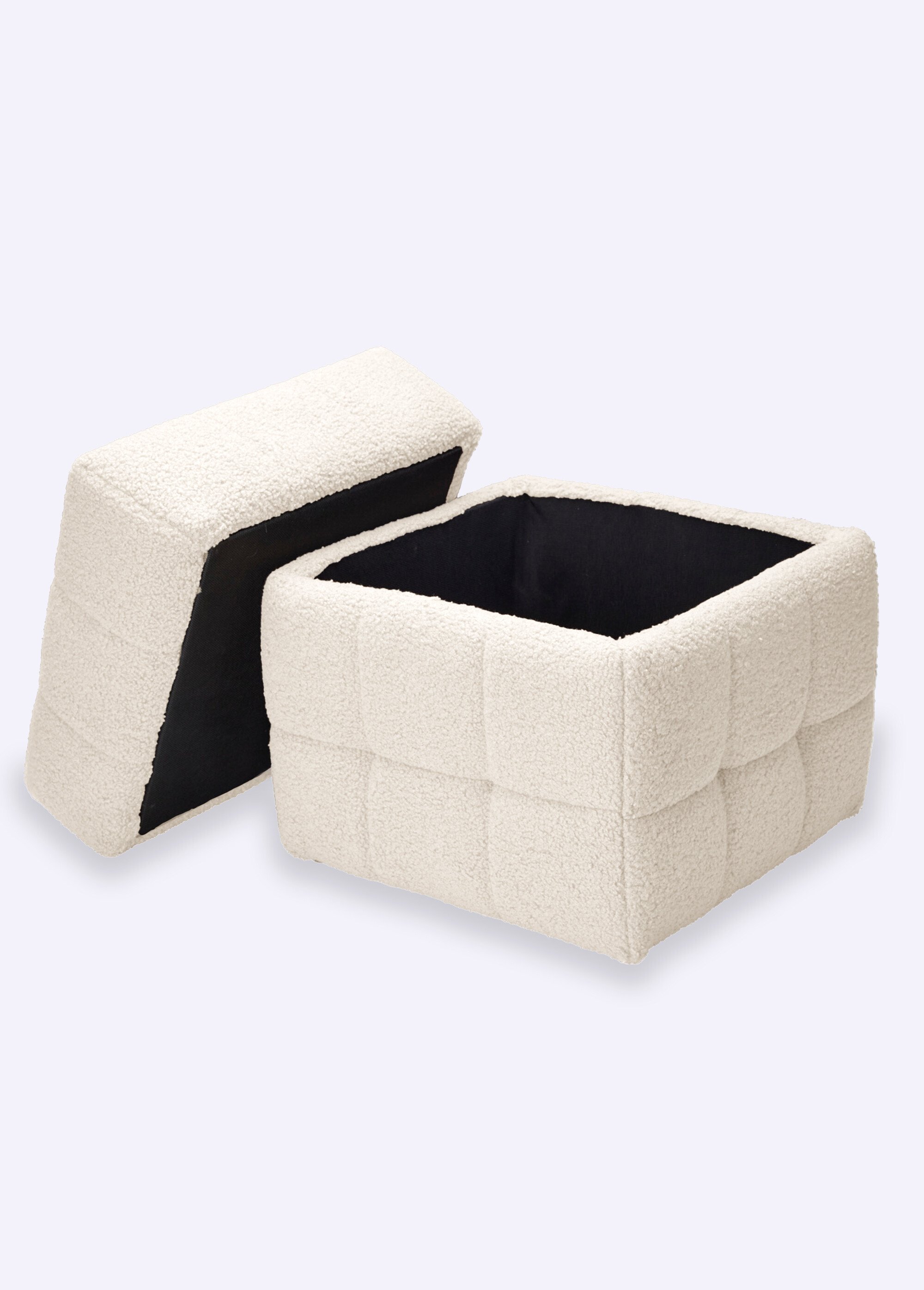 Pouf capitonné rangement, aspect laineux