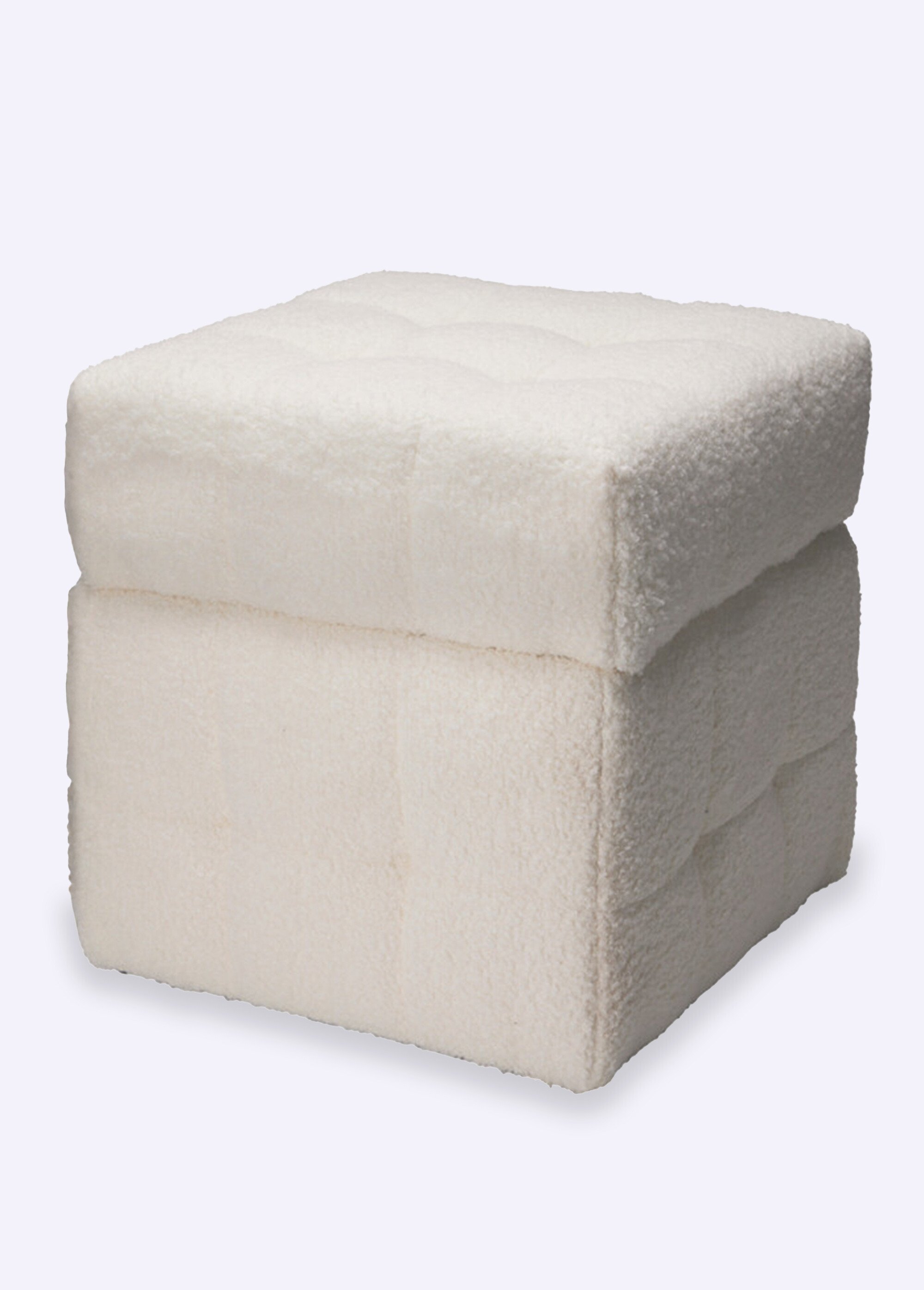 Pouf capitonné rangement, aspect laineux BLANC KP-NB1510850 FA1
