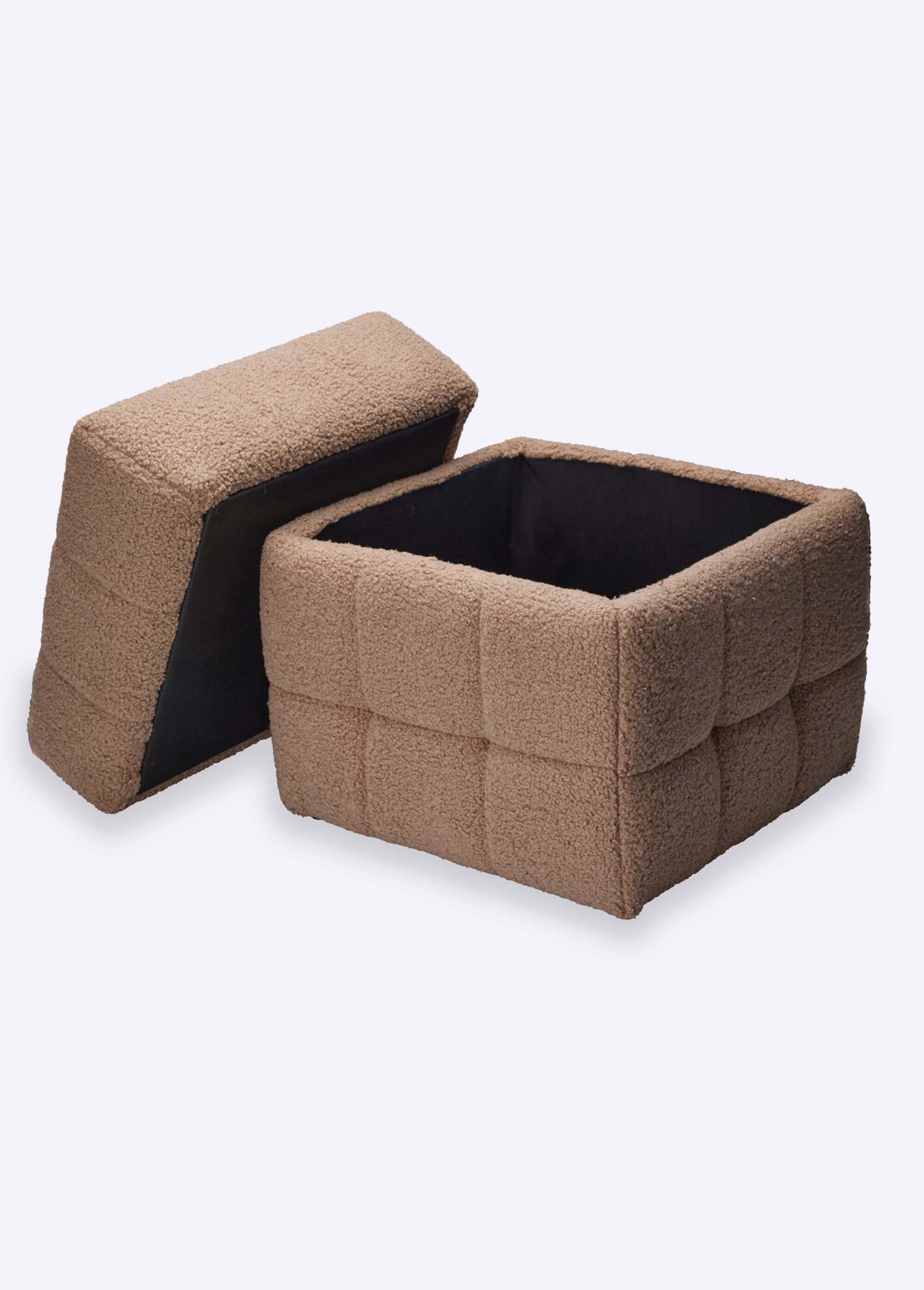 Pouf capitonné rangement, aspect laineux