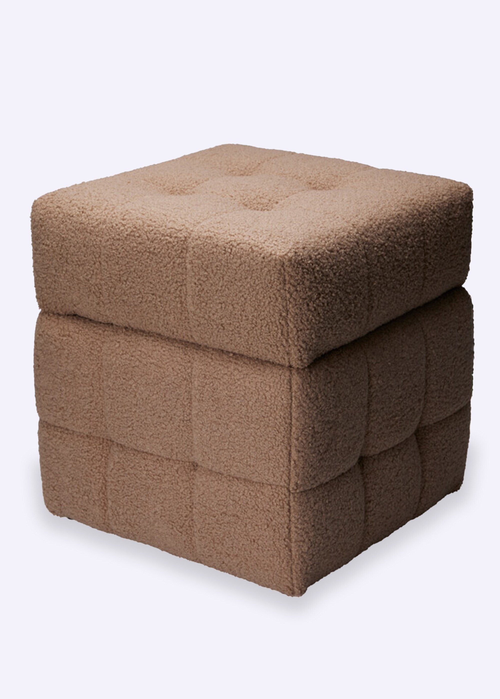 Pouf capitonné rangement, aspect laineux