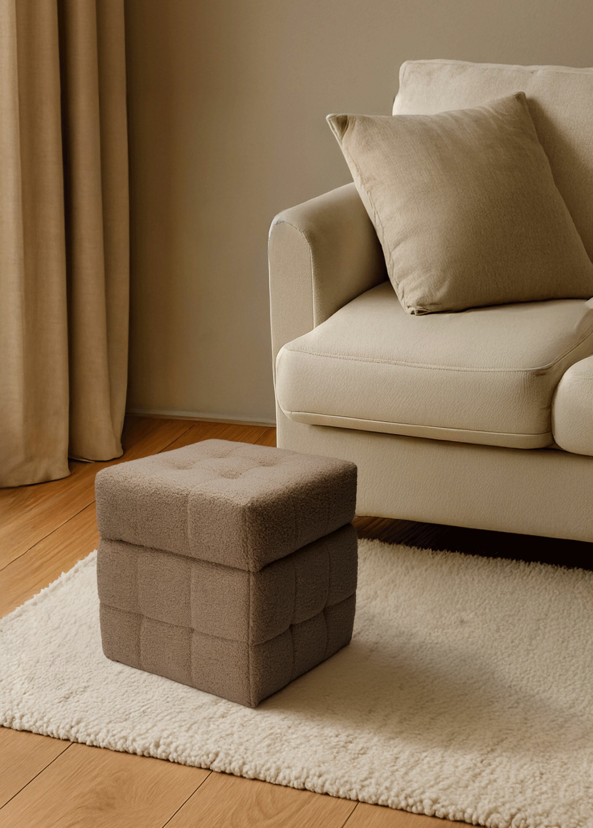 Pouf capitonné rangement, aspect laineux MARRON KP-NB1510850 SF1