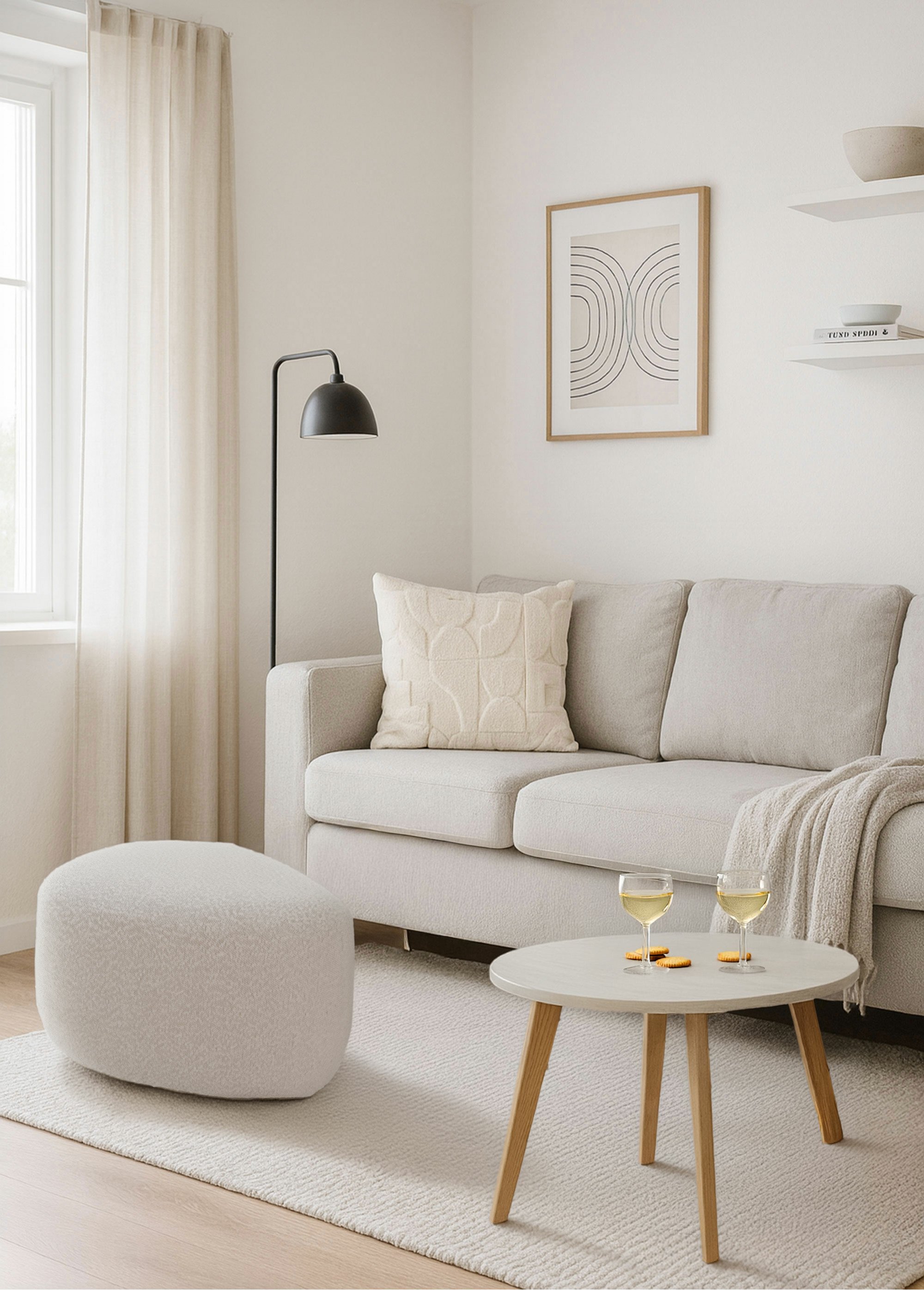 Pouf rond d'appoint, aspect laineux BLANC KP-NB1510840 SF1