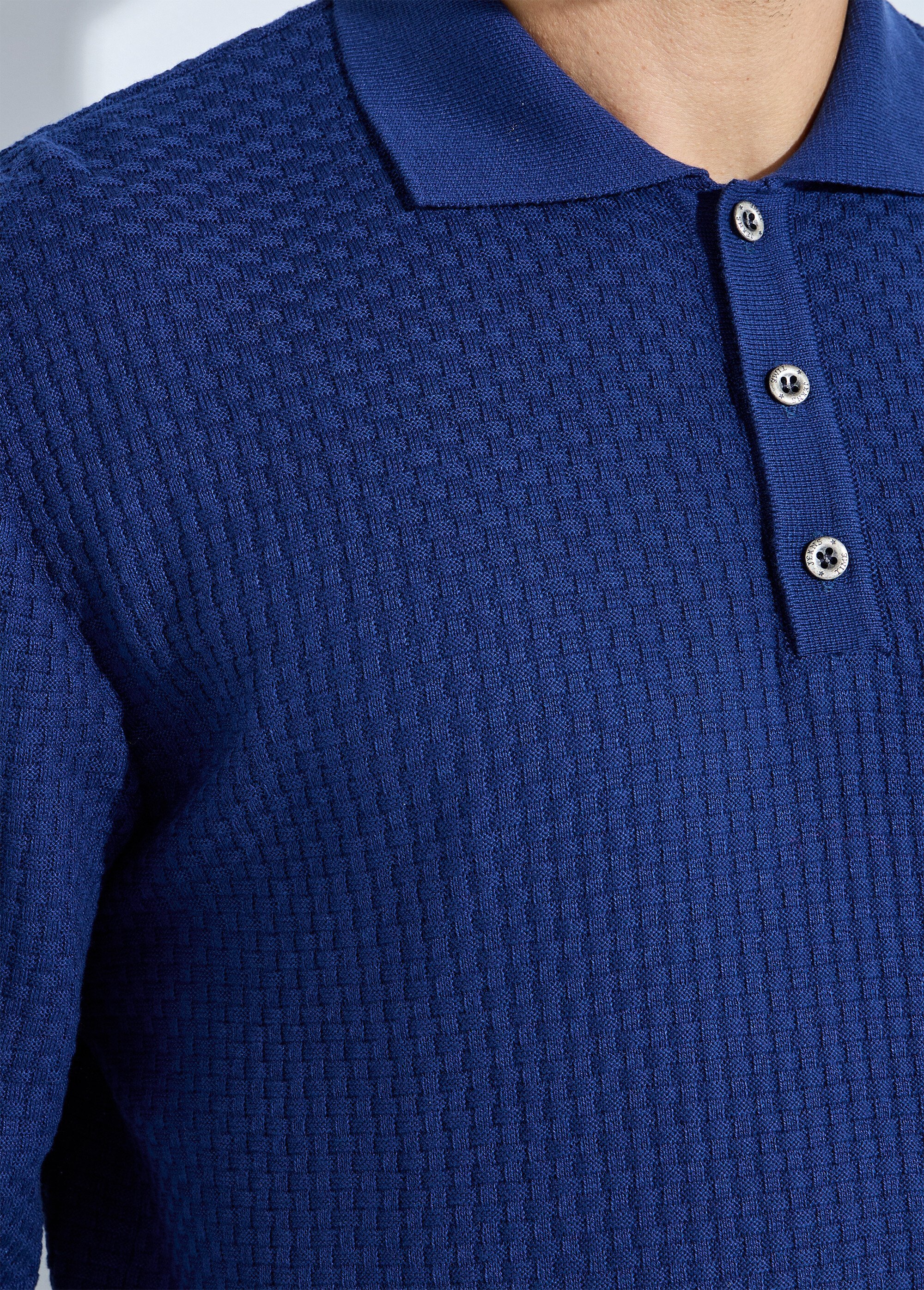 Pull col polo boutonné manches longues coton Homme Bleu FORMEL DE1