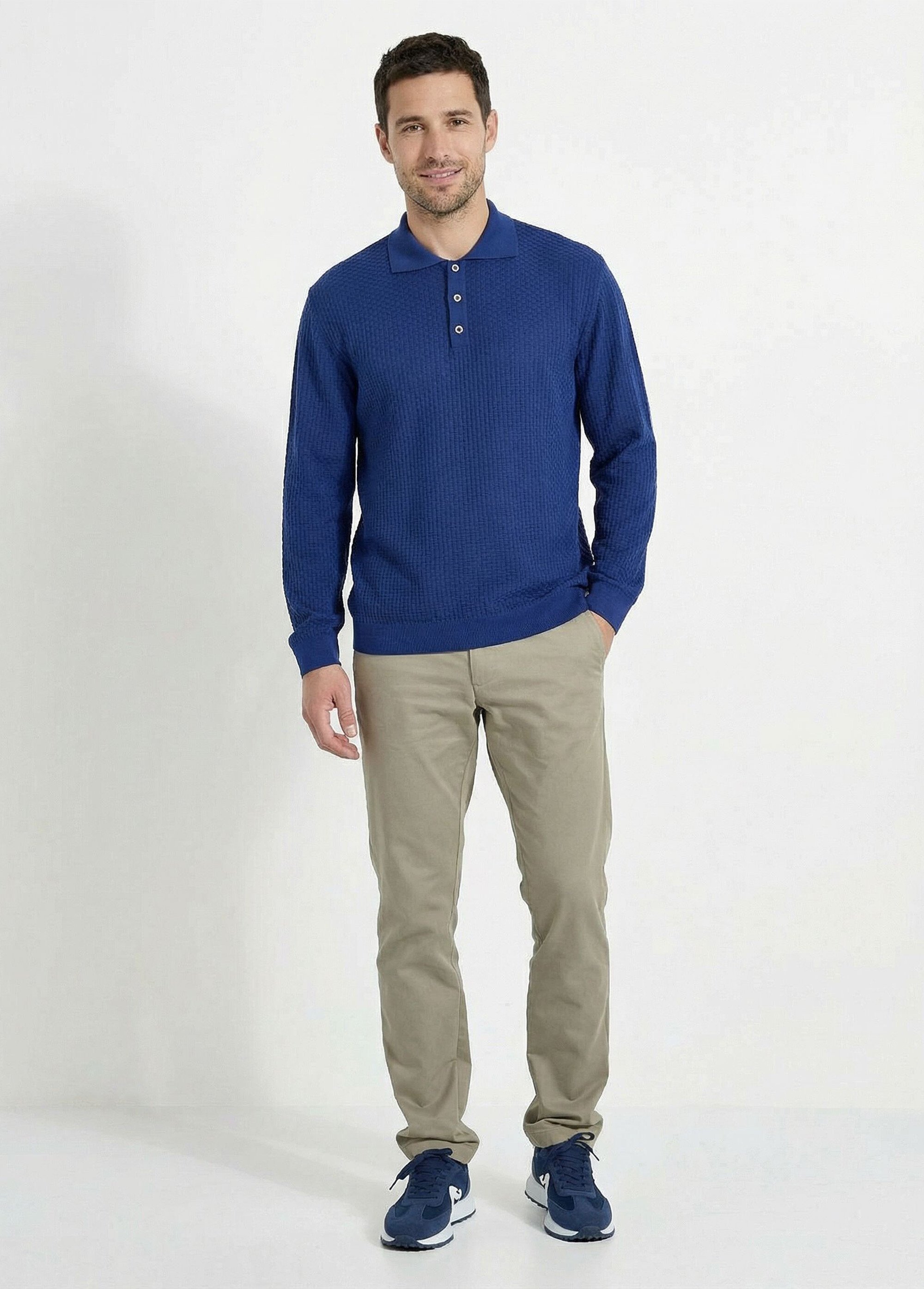 Pull col polo boutonné manches longues coton Homme Bleu FORMEL SF1