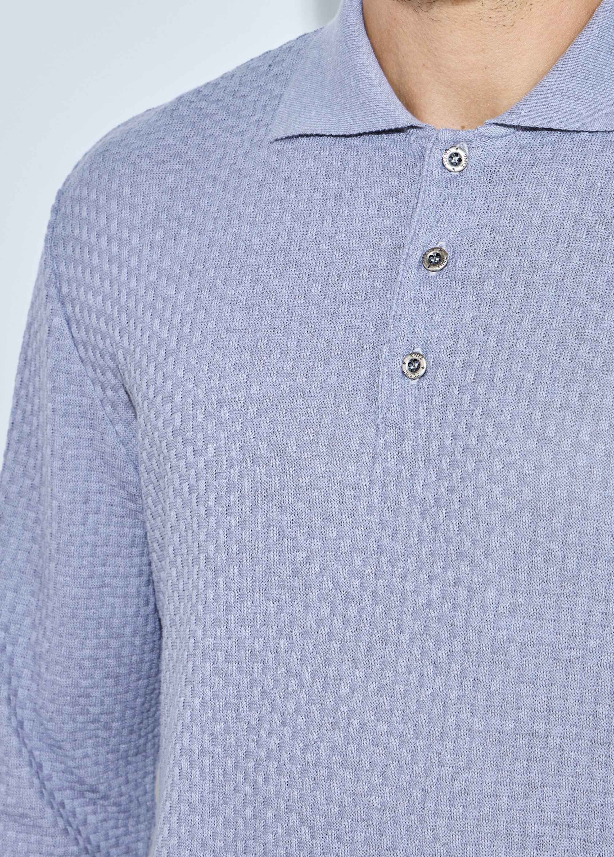 Pull col polo boutonné manches longues coton Homme Gris FORMEL DE1