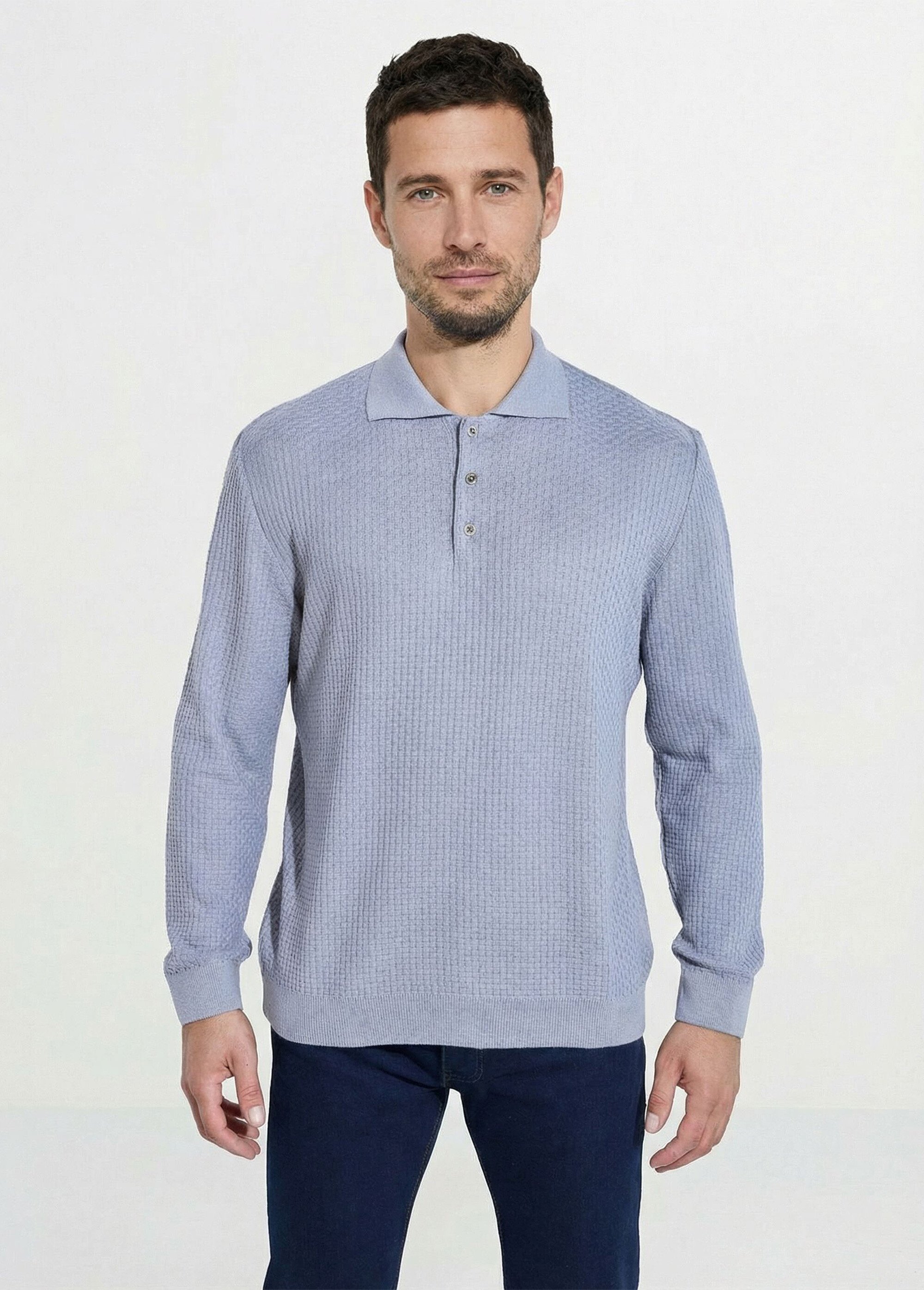 Pull col polo boutonné manches longues coton Homme Gris FORMEL FA1