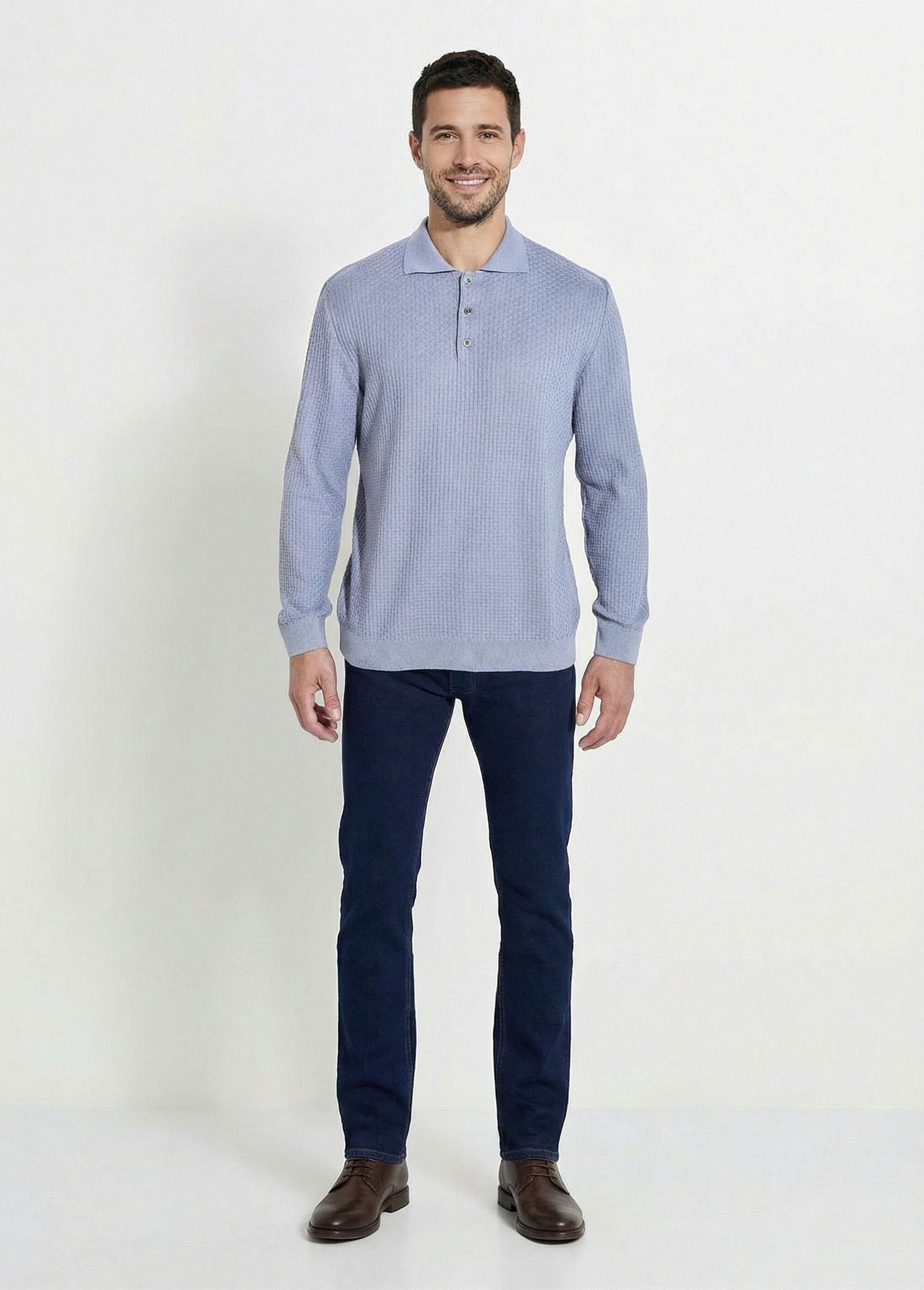 Pull col polo boutonné manches longues coton Homme Gris FORMEL SF1