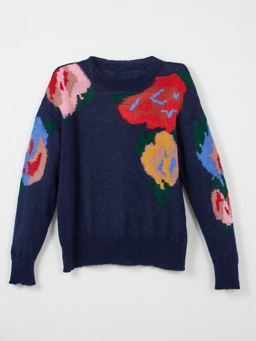 Pull col rond avec mohair jacquard fleuri Femme Bleu PRUNIERE AP1